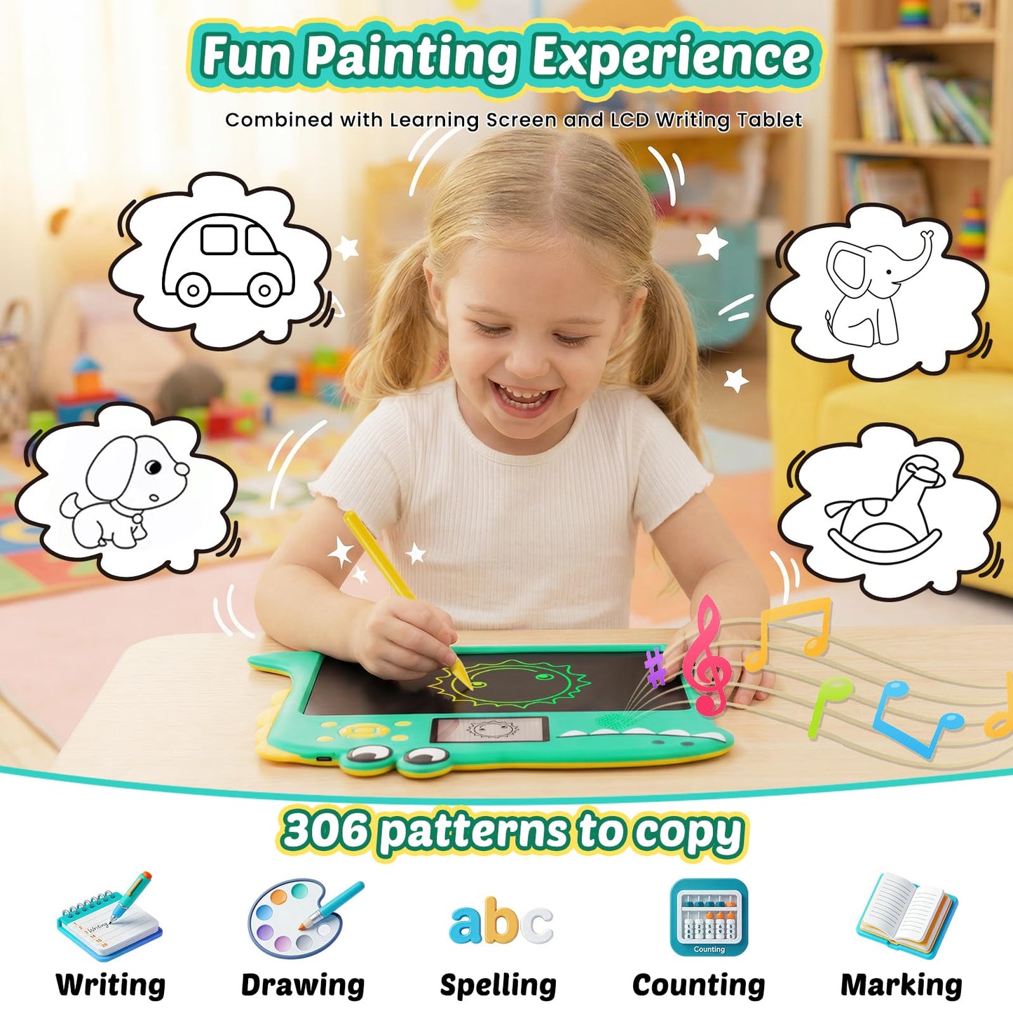 2-in-1 LCD Writing Tablet for Kids & Learning Tablet for Kids Ages 4-8 (17 Learning Themes), Charging Erasable Board, Educational Learn Alphabets Toys Birthday Gifts for Girls Boys