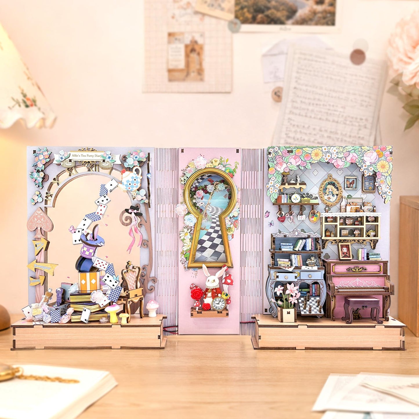 LORENOOK Allie's Tea Party Diary Book Nook Kits for Adults, DIY Booknook with LED Lights, Miniature House Kit & Nook Tales Bookshelf Decor, Creative Gifts for Hobbyists