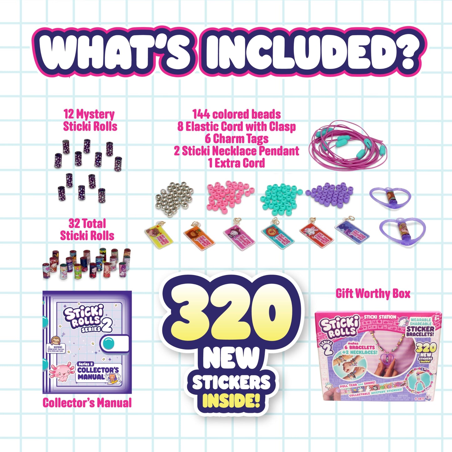 Sky Castle STICKI Rolls Sticki Station - The Original Wearable Shareable Sticker Jewelry Kit | Includes 320 Mini Stickers | Builds 6 Bracelets & 2 Necklaces | Over 1000 Designs to Collect! (Series 2)
