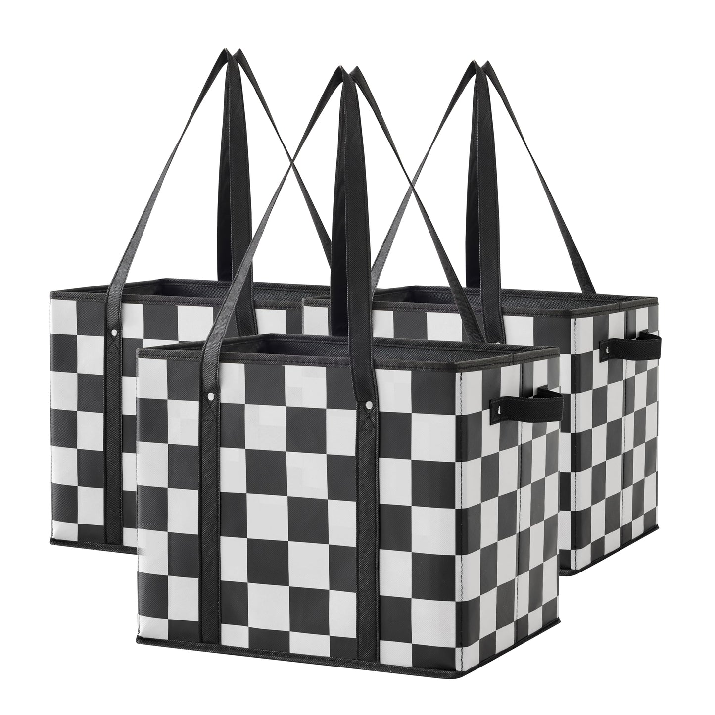 Ohocut Checkered Reusable Grocery Bags Heavy Duty Black and White Checkerboard 3 Pack Foldable Shopping Bags with Handles for Groceries Collapsible Tote