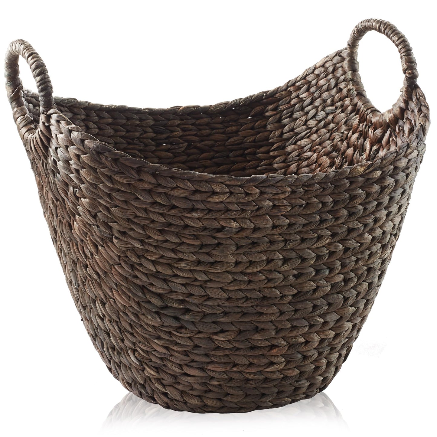Casafield Large Laundry Boat Basket with Handles - Espresso, Woven Water Hyacinth Multipurpose Storage Organizer for Throw Blankets, Bathroom, Bedroom, Living Room