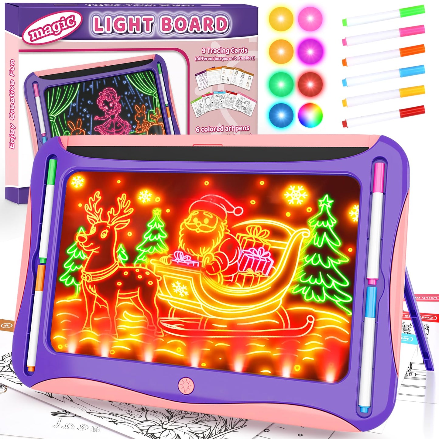 LED Drawing Board for Kids, Light Up Tracing Pad Toy Pink