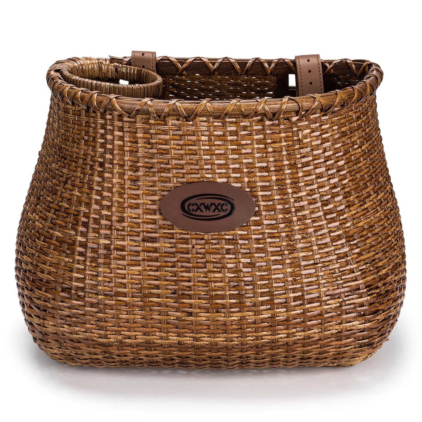 CXWXC Bike Basket - Handmade Rattan Bike Baskets for Girls Women - Front Bicycle Bike Basket with Coffee Cup Holder for Beach Cruiser, Scooter, Ebike (Brown)