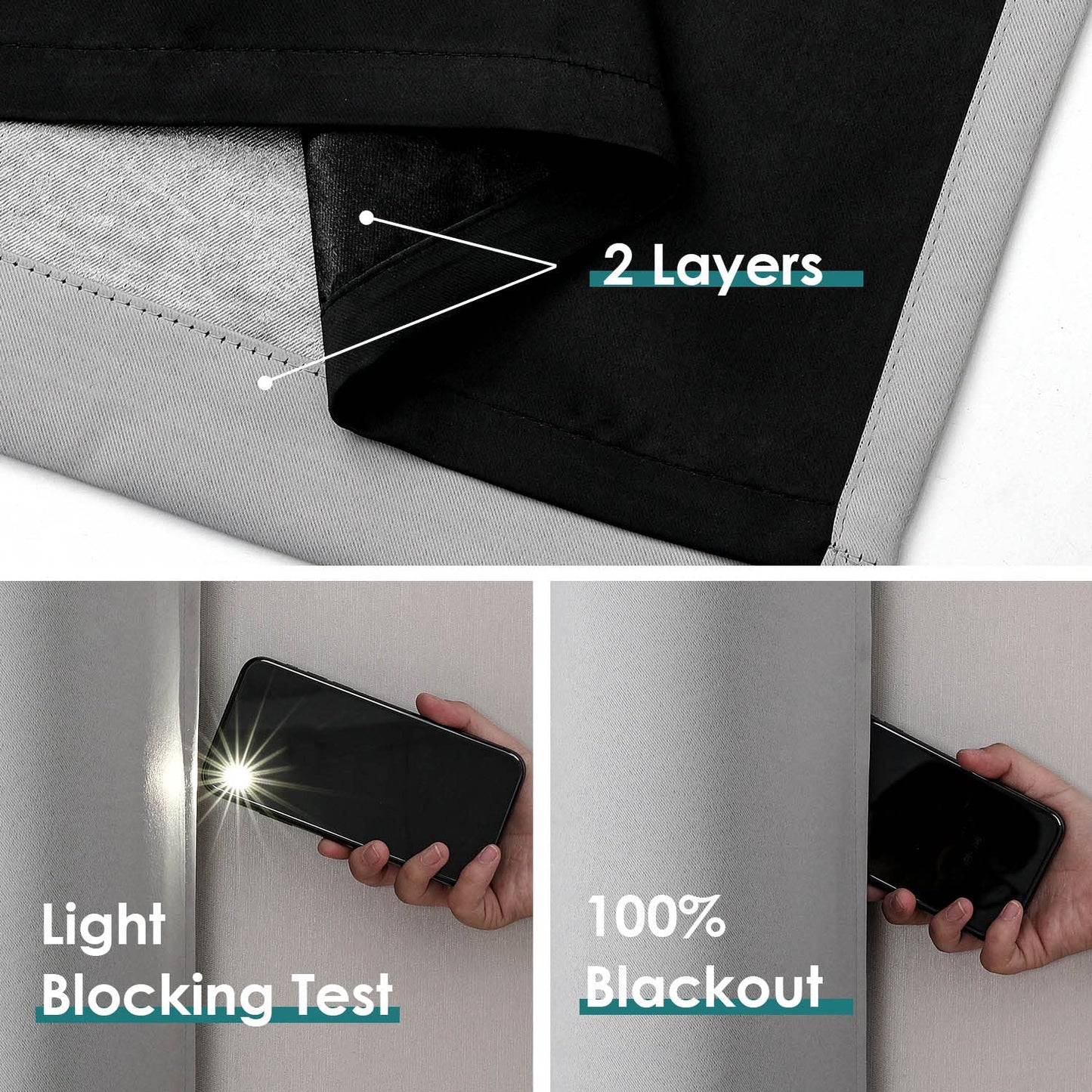 ChrisDowa 100% Blackout Curtains 72 inch Long for Bedroom with Black Liner, 2 Thick Layers Total Blackout Thermal Insulated Grommet Window Curtains 2 Panels Set (Light Grey, 42 x 72 Inch)
