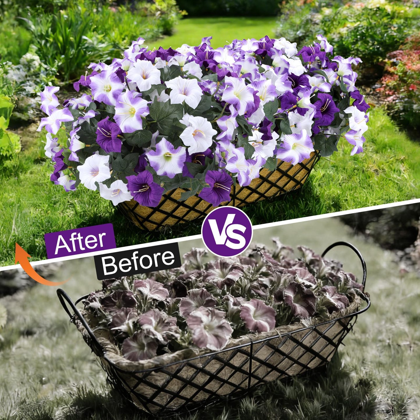 Geegoods Artificial Flowers Plants for Outdoors, 8 Bundles UV Resistant Fake Faux Petunias for Outdoor Planters Patio Front Porch Balcony Garden Decor