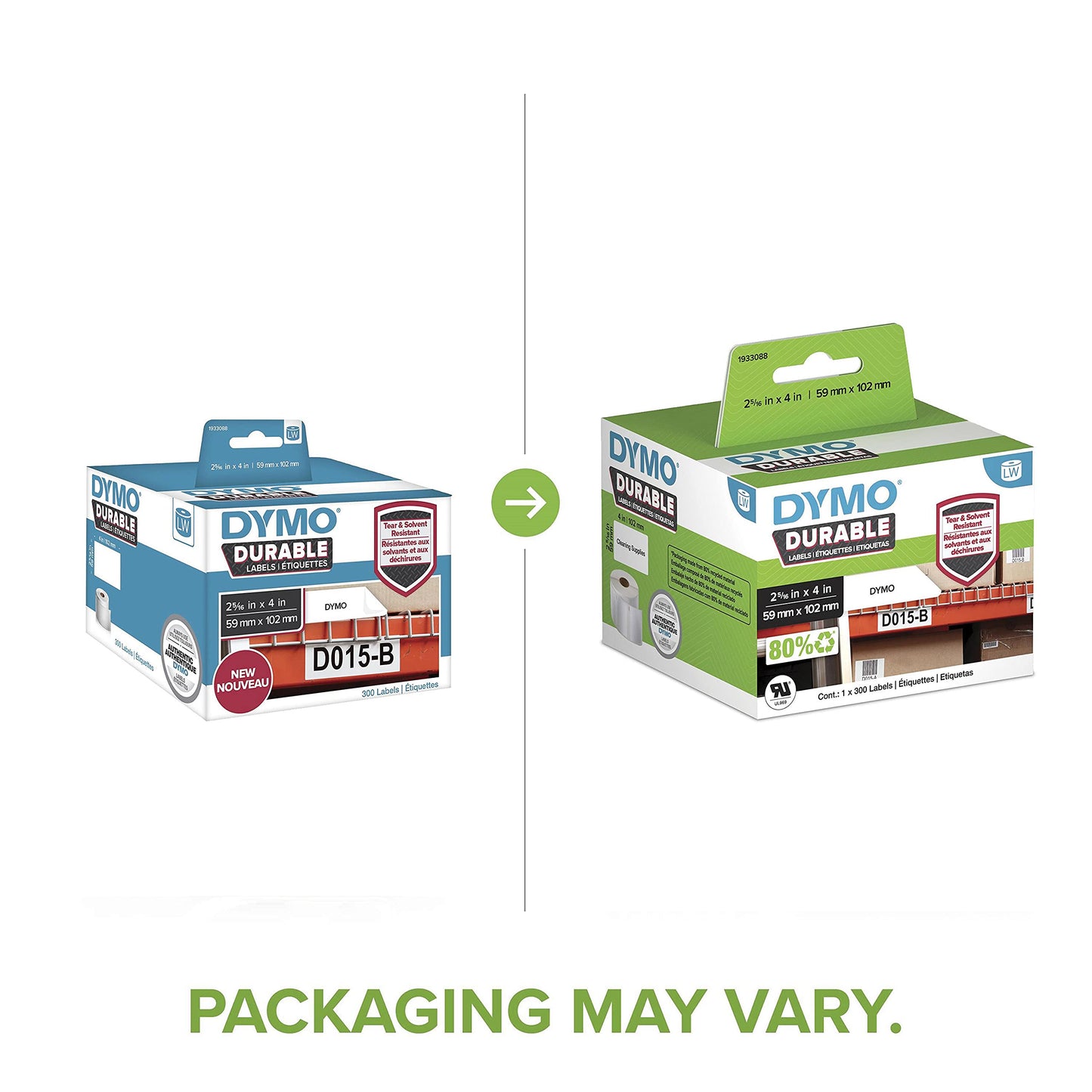 DYMO LW Durable Industrial Labels for LabelWriter Label Printers, White Poly, 2-5/16” x 4”, 1 Roll of 300