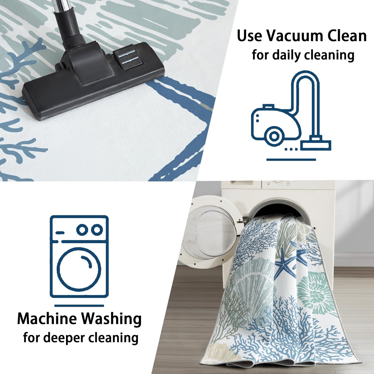 Tritard Coastal Area Rugs Nautical Beach Themed Non-Slip Machine Washable Rugs Modern Floor Carpet for Living Room Bedroom, 4x6, Blue