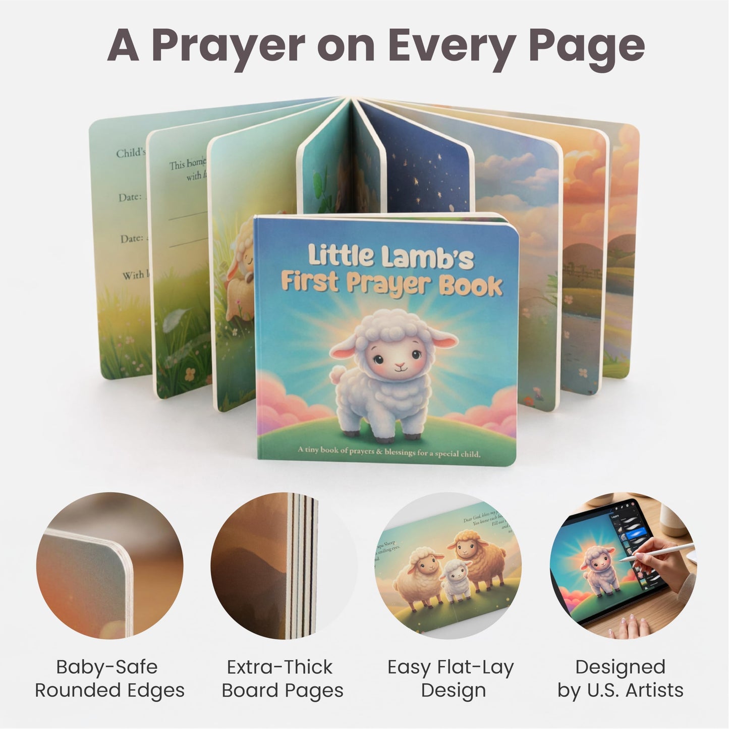 Highmark Collective Baptism Gift for Girl – Baptism Set with 10" Praying Lamb Plush Toy (Pink Bow), Bamboo Muslin Blanket & First Prayer Book, Ready to Gift Keepsake Box