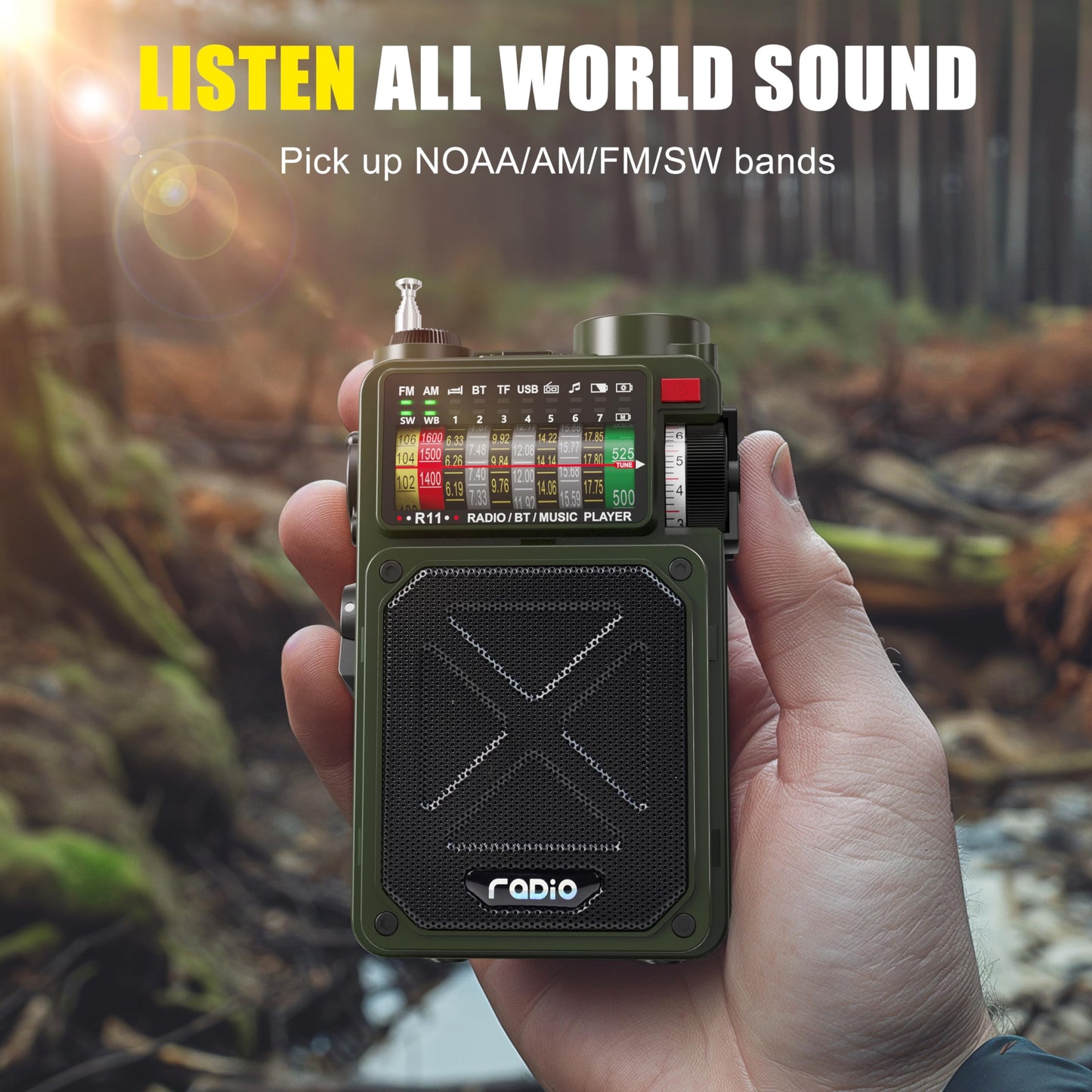 Emergency Crank Radio- Emgykit 4000mAh/14800mWh AM/FM/WB/SW/NOAA Weather Radio with Bluetooth,Flashlight,SOS Alarm, Powered by USB Charged,Hand Crank & Solar Power for Camping, Emergency