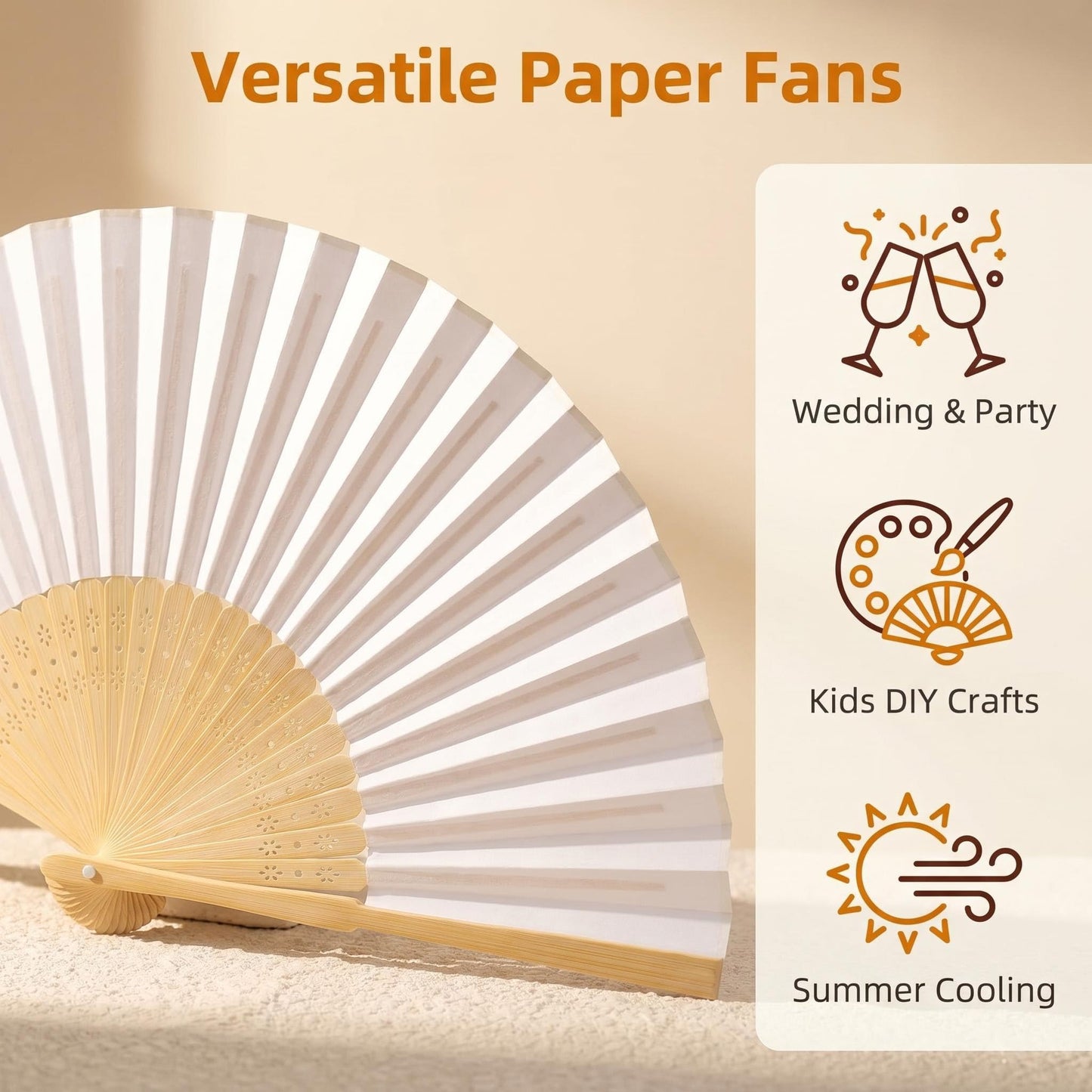 ffscafscn Paper Hand Fans, 8.3 Inch Foldable Handheld Fans for Wedding Favors, Party Decorations, Bridal Shower, Baby Shower, Summer Cooling, (White 50pcs)