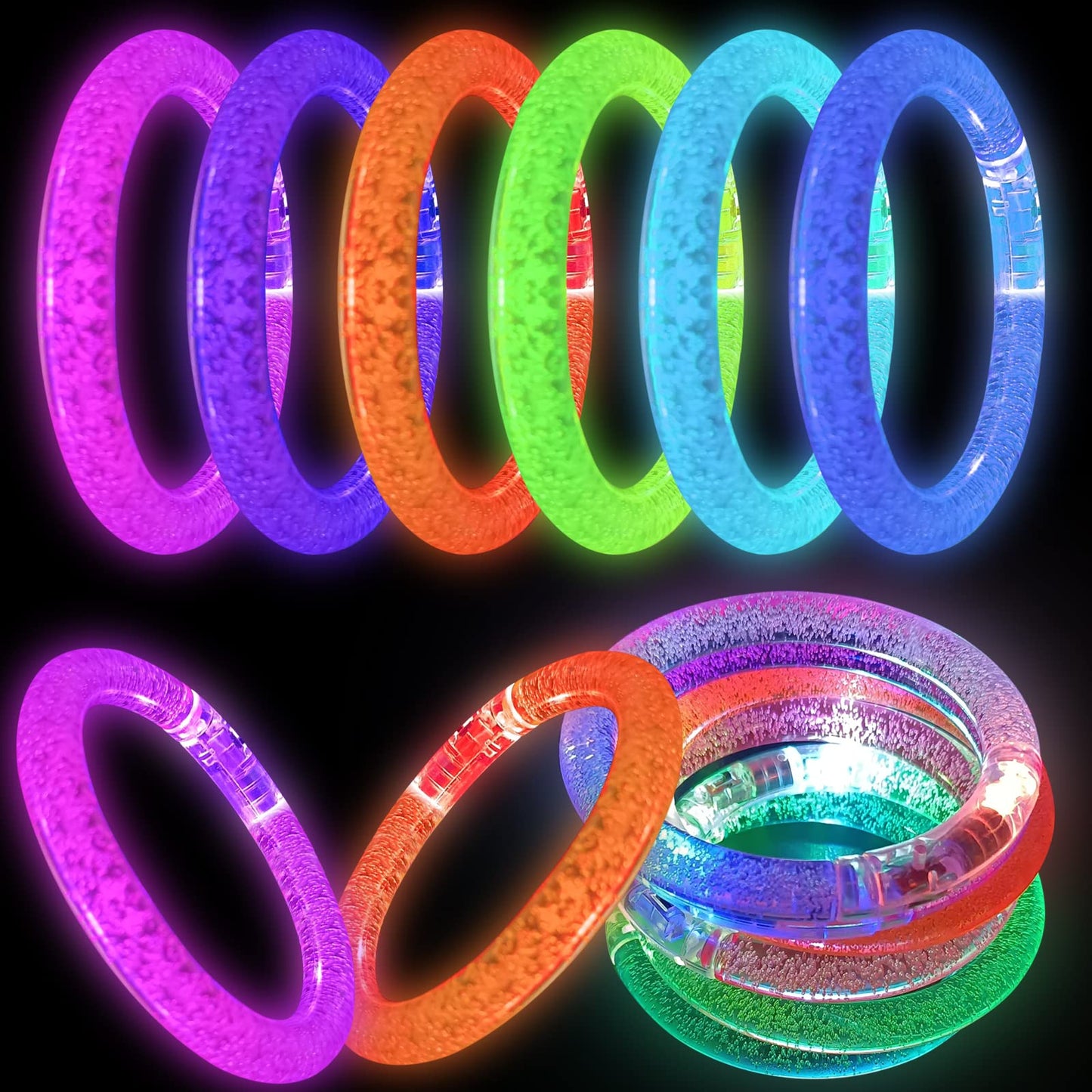 BATWEET 60 Pcs Glow In The Dark Bracelets, 6 Colors LED Bracelets Bulk Party Supplies for Kids and Adults, Glow Neon Party Favors Toys for Carnival Halloween Christmas Birthday Wedding