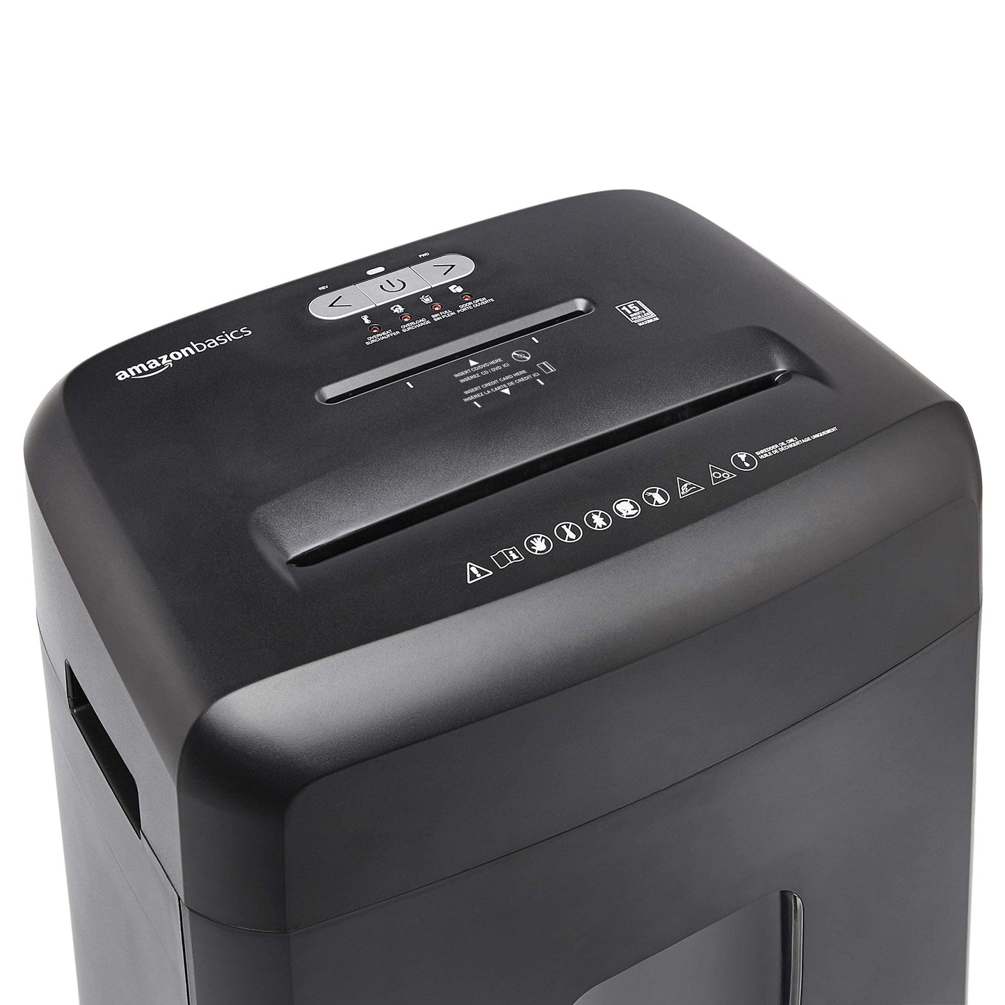 Amazon Basics 15 Sheet - New model Cross Cut Paper and Credit Card CD Shredder With 6 Gallon Bin, Black