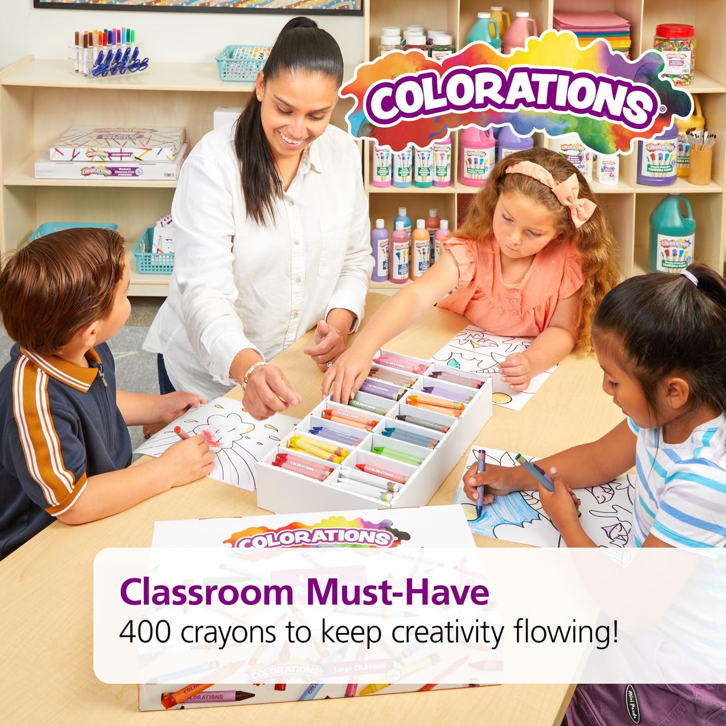 Colorations Large Crayon Classroom Pack, 400 Count, 16 Colors, Non-Toxic, Kids School Supplies - Bulk Jumbo Crayons for Toddlers, Arts and Crafts