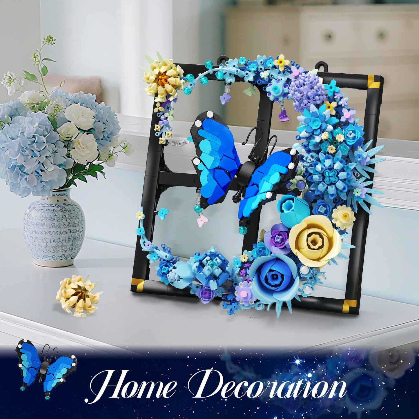 PLAXSOON Moon Flower Building Set with Lights, 1202 PCS Wall Botanical Flowers Building Block Kit with Butterfly, Floral Plant Office Home Decor for Her Adults Women Boys Girls 12+