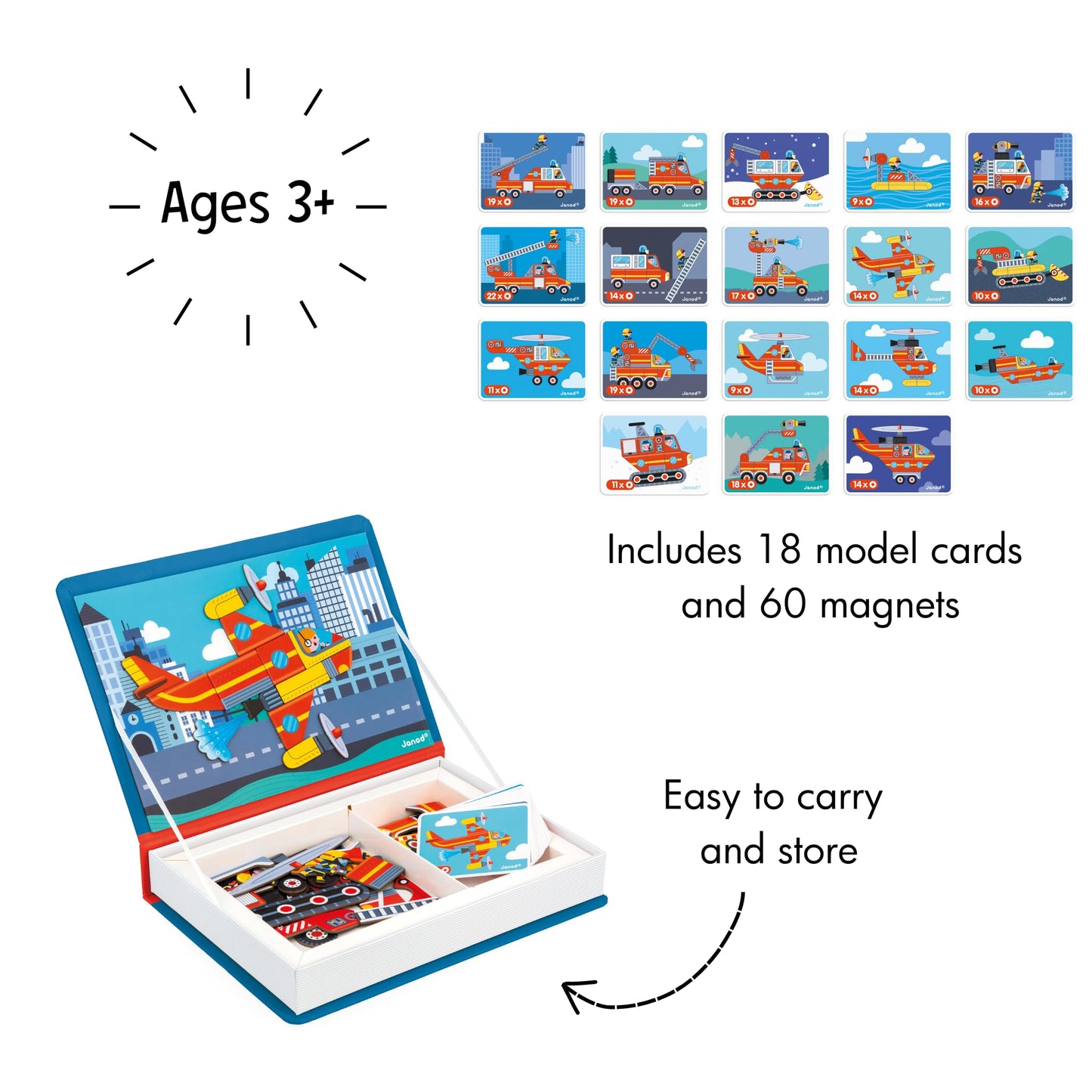 Janod - Magneti’Book Firefighters - Educational Magnetic Games - Toy for Kids Toddler Children - Imagination and Creativity Game - Fine Motor Skills Toy - 3 to 8 Years - J02583