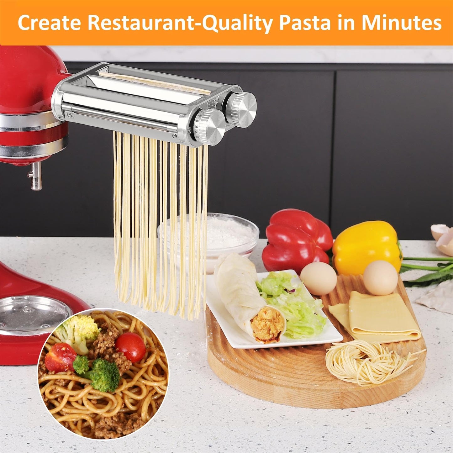 FavorKit Pasta Maker Attachment for KitchenAid Stand Mixers,Sturdy 3 in 1 Set Included Pasta Sheet Roller, Spaghetti and Fettuccine Cutter Accessories-Unique Design