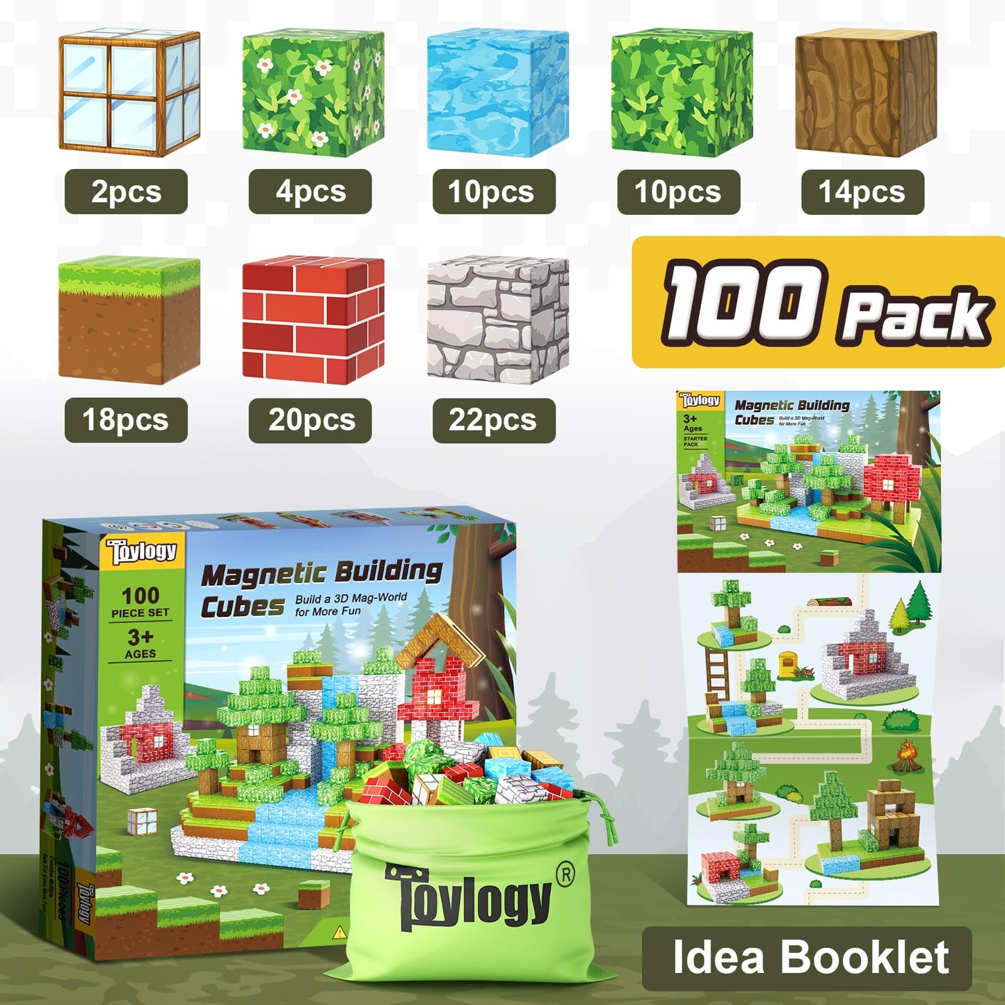 100PCS Magnetic Blocks-Build Mine Magnet World Set for Boys & Girls Age 3-5 6-8, STEM Sensory Toys for Toddlers Gifts for 3+ Years Old Girls Boys,1" Magnet Cubes Classroom Must Haves Construction Toys