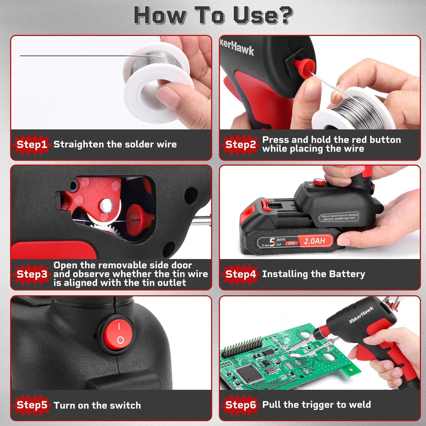 Cordless Soldering Iron Welding Kit - 60W 200-450℃ Adjustable Temperature One-handed Welding Iron With 20V Battery Automatic Soldering Gun Solder Tools for Electronic Repair Soldering Circuit Board