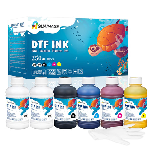 Aquaimage Dtf Ink 1500ml Dtf Printer Ink for Epson ET8550,L1800,XP15000, Bright Colors,DTF Transfer Ink for Pet Film, Refill Ink for P400, P800, P600, DX5, XP600. (250ml x 6, 2Wh+BKCMY)