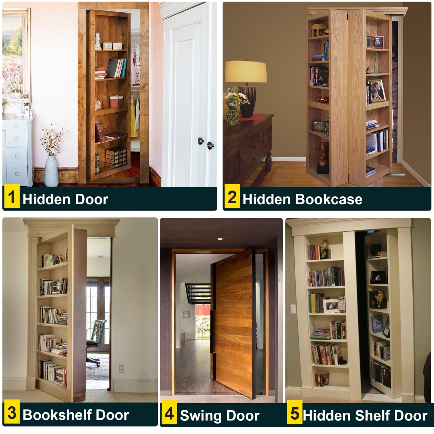 Hidden Door Hinge,570Lbs Load-Bearing Thickened Solid Stainless Steel - Heavy Duty 360° Swinging Pivot Hinge for Secret Doors, Bookcase, Murphy & Shelf Doors - Includes Hardware Kit 2SET