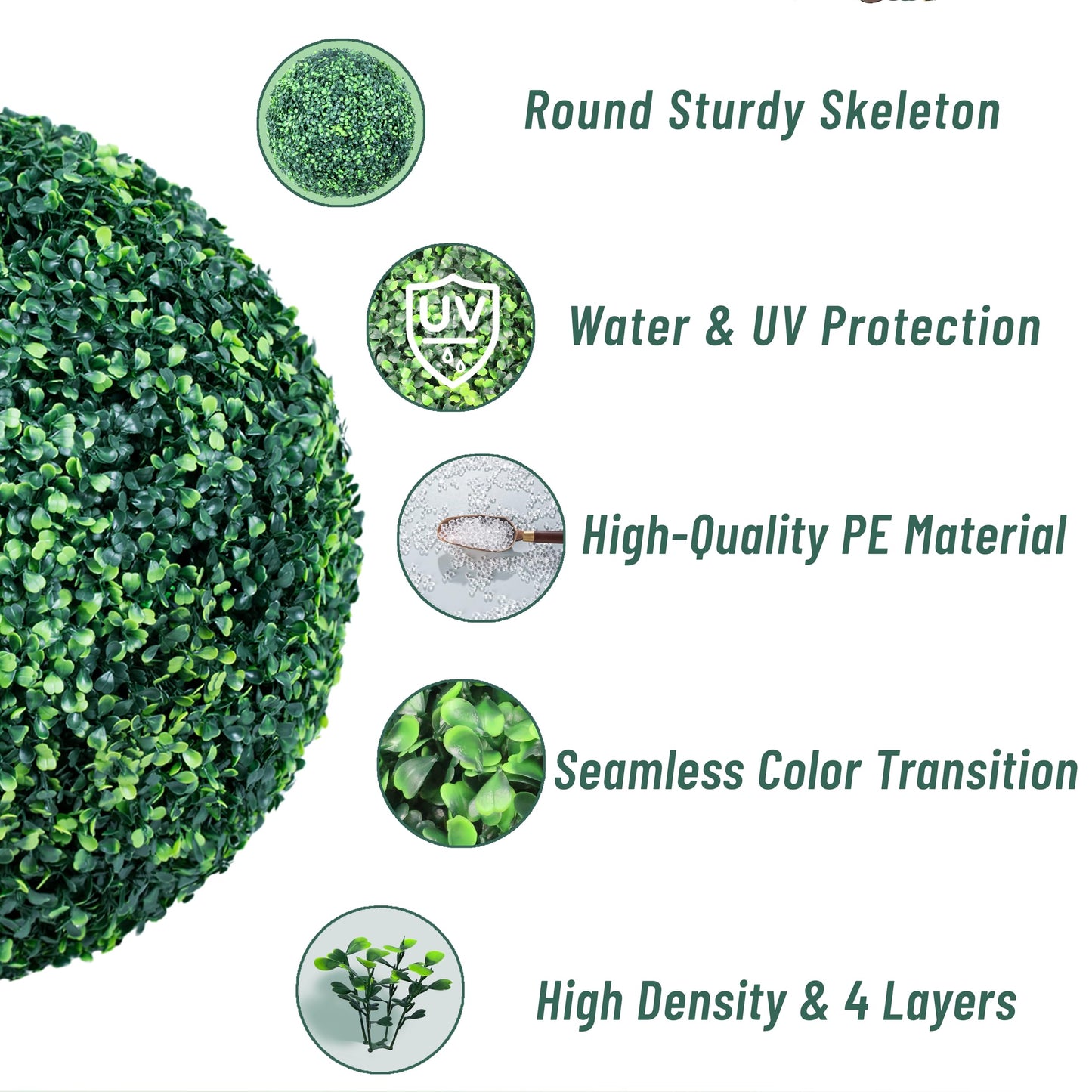 Decwin 19 Inch 2 Packs Artificial Boxwood Balls Topiary Balls, 4 Layers of UV-Resistant Greenery Balls Indoor Outdoor Garden, Backyard, Patio, Front Door – Assembly Required