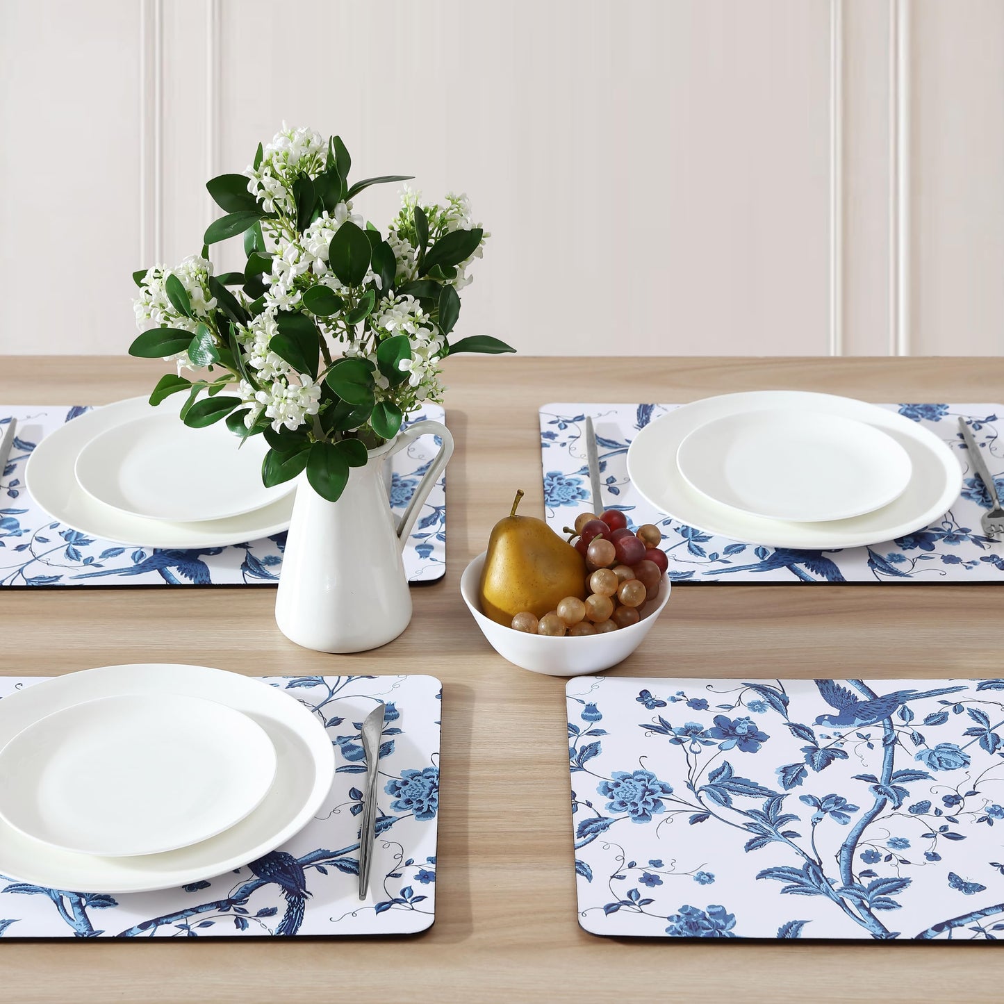 Laura Ashley Cork Placemats 16 x 12-inch for Kitchen and Dining Tables, Heat Resistant, Durable, Easy Clean, Set of 4, Summer Palace