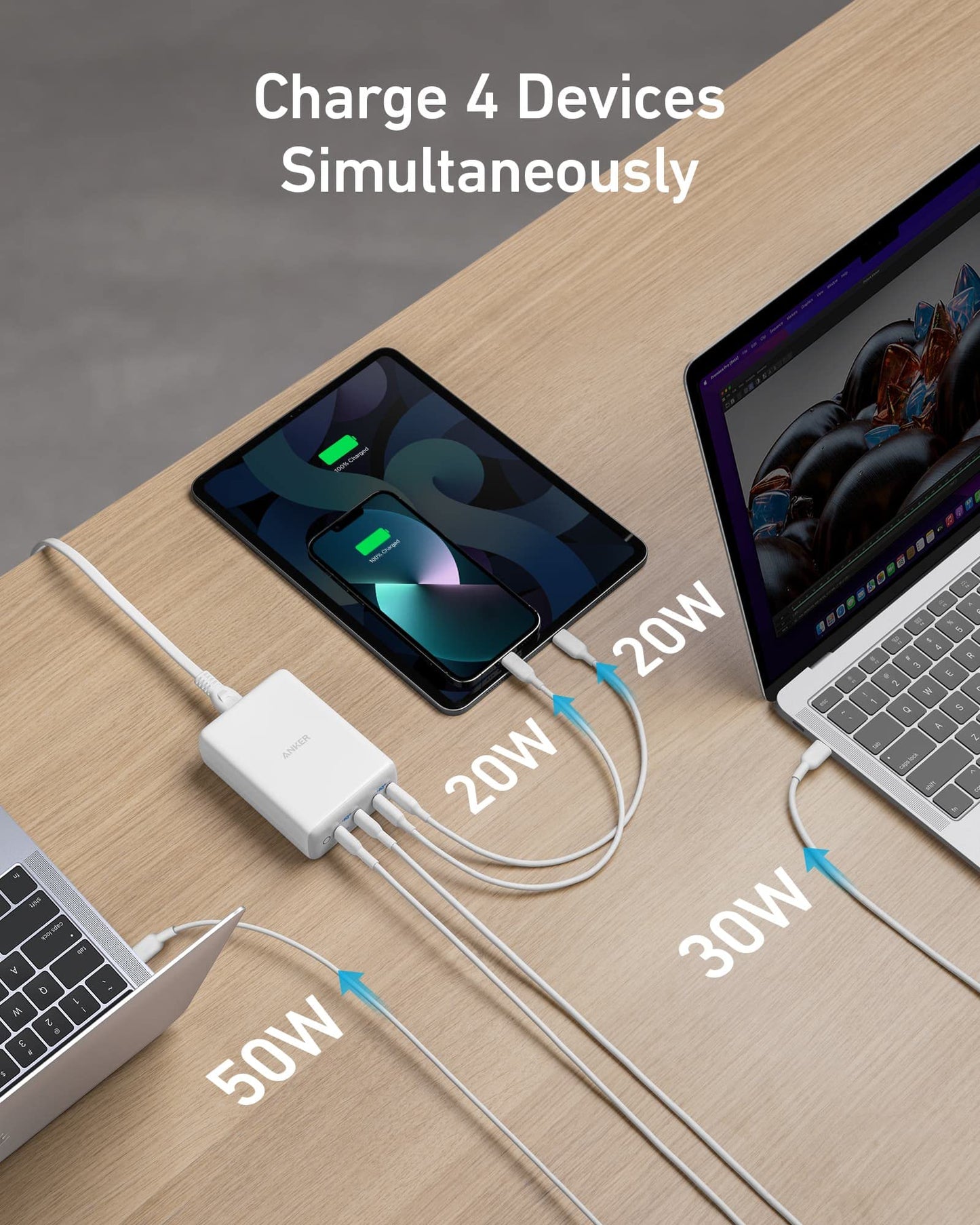 Anker USB C 120W, 547 Charger, PowerPort III 4-Port Charging Station for MacBook Pro/Air, iPhone iPhone 15/15 Plus/15 Pro/15 Pro Max/14/13 Series, Galaxy, Pixel 4/3, iPad Series, and More Devices