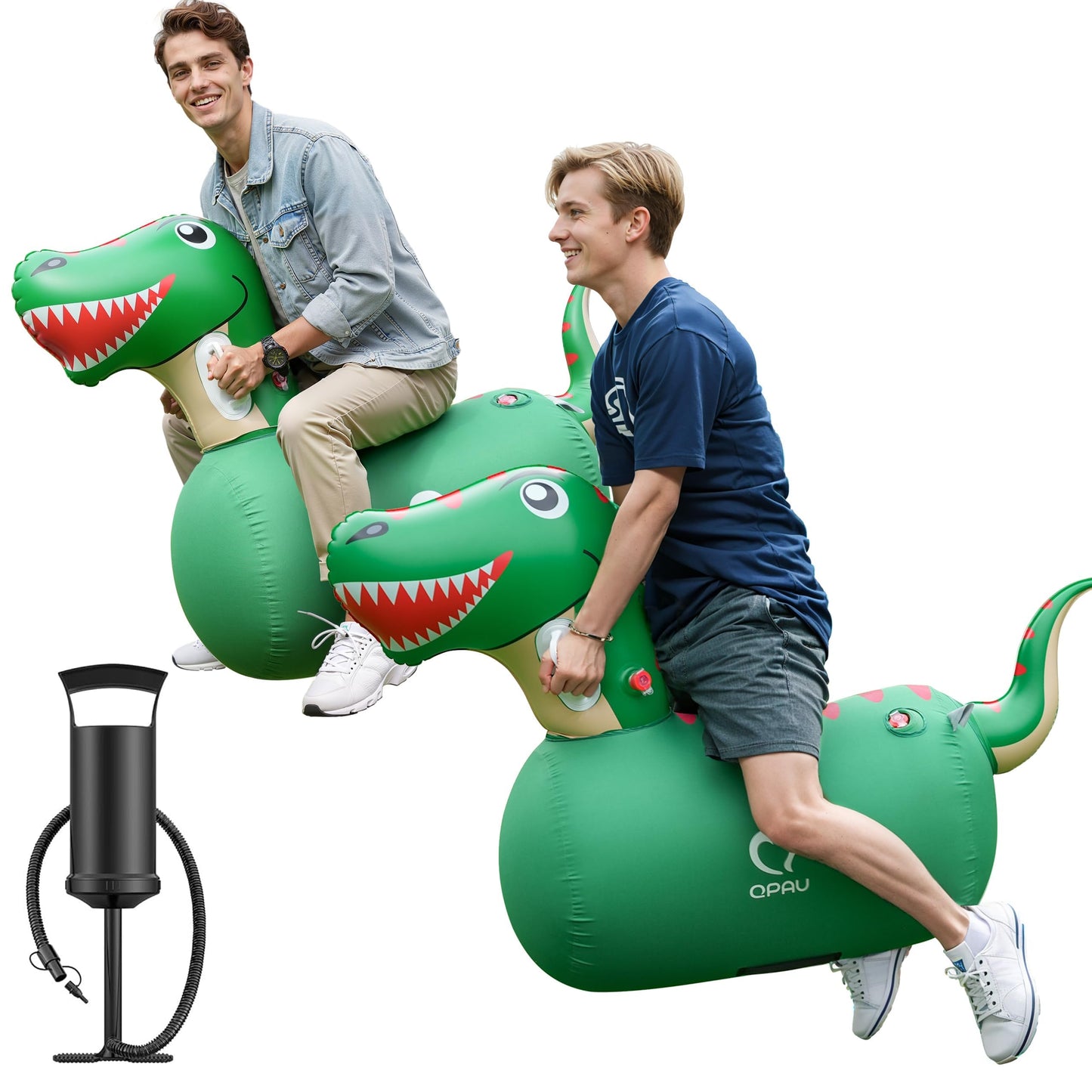 QPAU Inflatable Bouncy Dinosaur 2 PCS with Hand Pump, Heavy Duty Giant Bouncy Pal, 220lbs Load Capacity, Bouncy Animal Hopper Toy, Indoor Outdoor Hopping Horse for Girls Boys Ages 5+