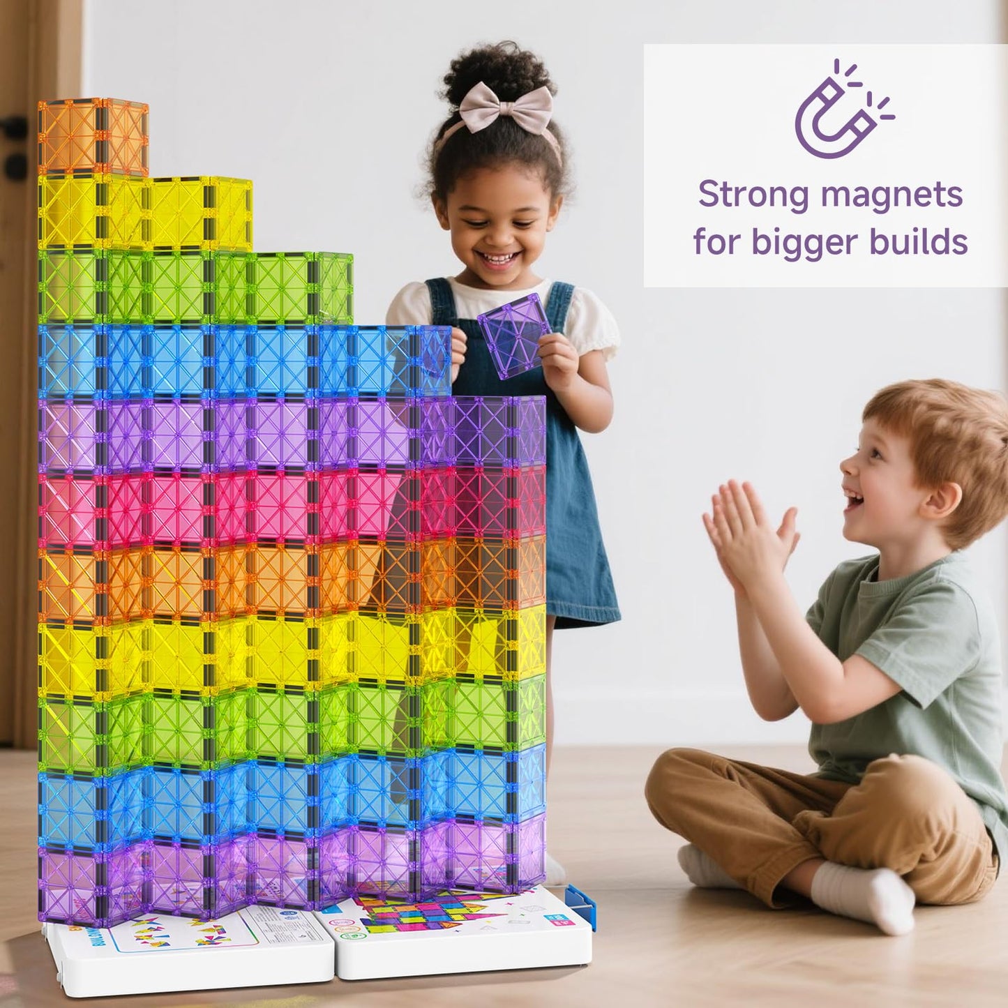 100-Piece Premium Magnetic Tiles Set with Luxury Metal Case, Jumbo Magnetic Building Blocks for Kids Ages 3-5 4-8, STEM Educational Toys, Montessori Sensory Toys, Ideal Gift for Toddler Boys & Girls