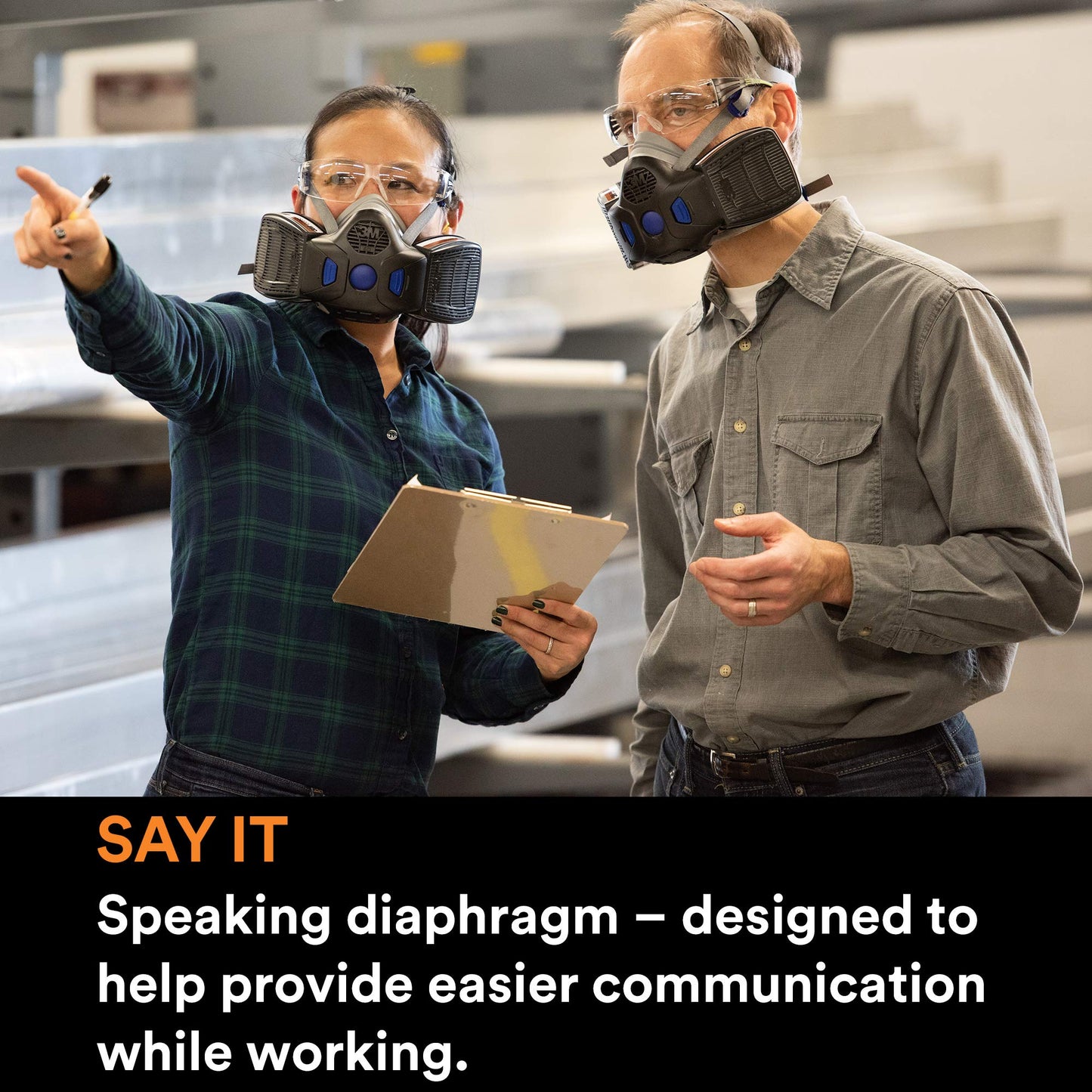 3M Respirator, Secure Click Half Face Reusable Respirator with Speaking Diaphragm and Push Button Seal Check, HF-802SD, Sweeping, Sanding, Grinding, Sawing, Dust, Medium