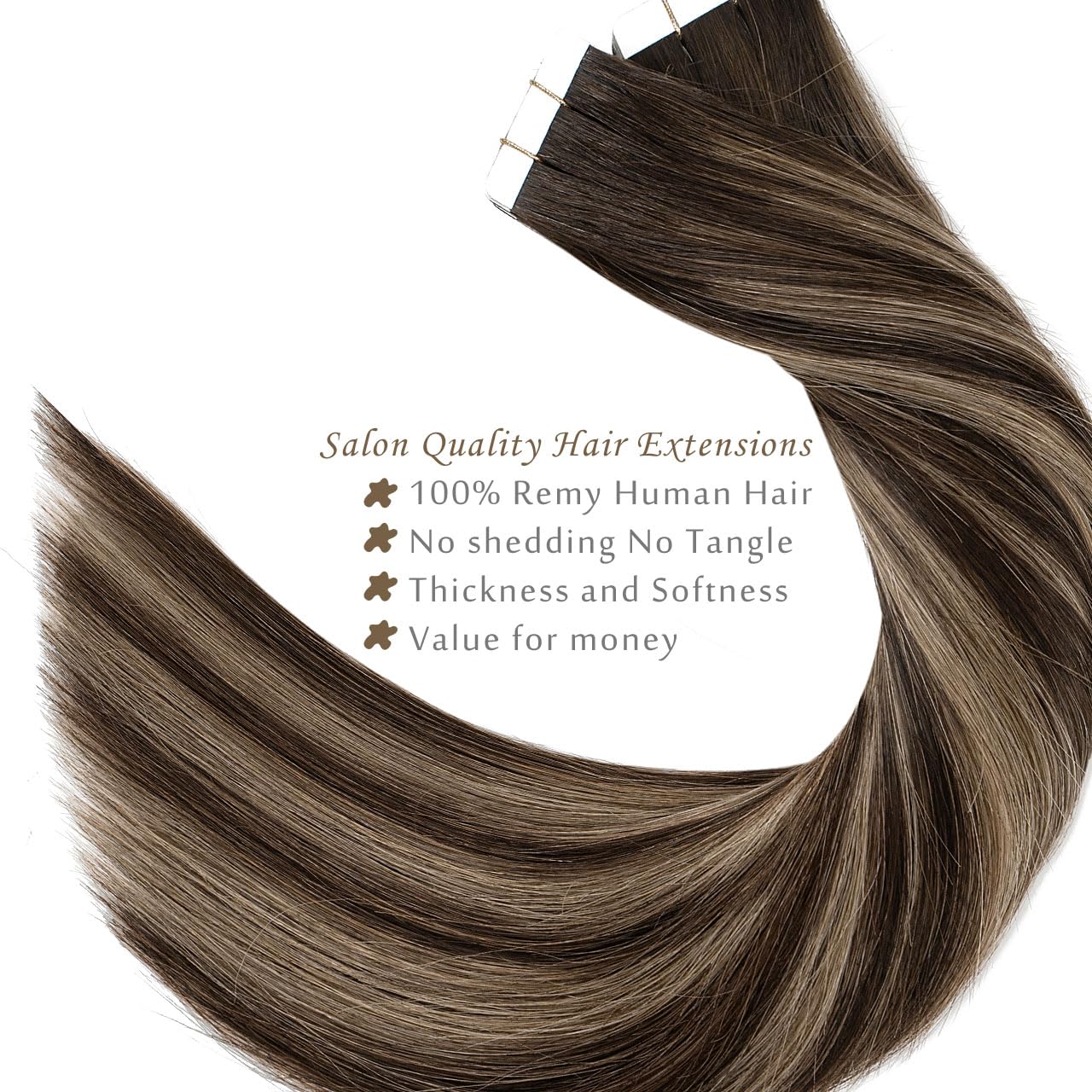 Lacer Ombre Tape in Hair Extensions Human Hair Chestnut Brown Mixed Dark Brown with Dark Brown Roots Seamless Double Sided Skin Weft Natural Hair Tape in Extensions 20 Inch 50g 20pcs