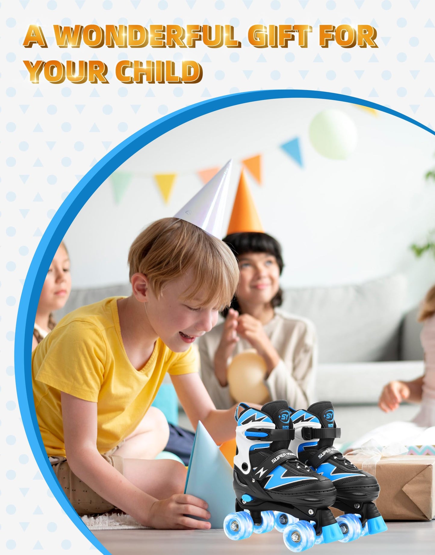 SUPER YOUNGSTER Adjustable Roller Skates Boys Kids Ages 5-8 8-12 Roller Skates Girls with Light up Wheels, Fun Rollerskate for Youth Toddlers