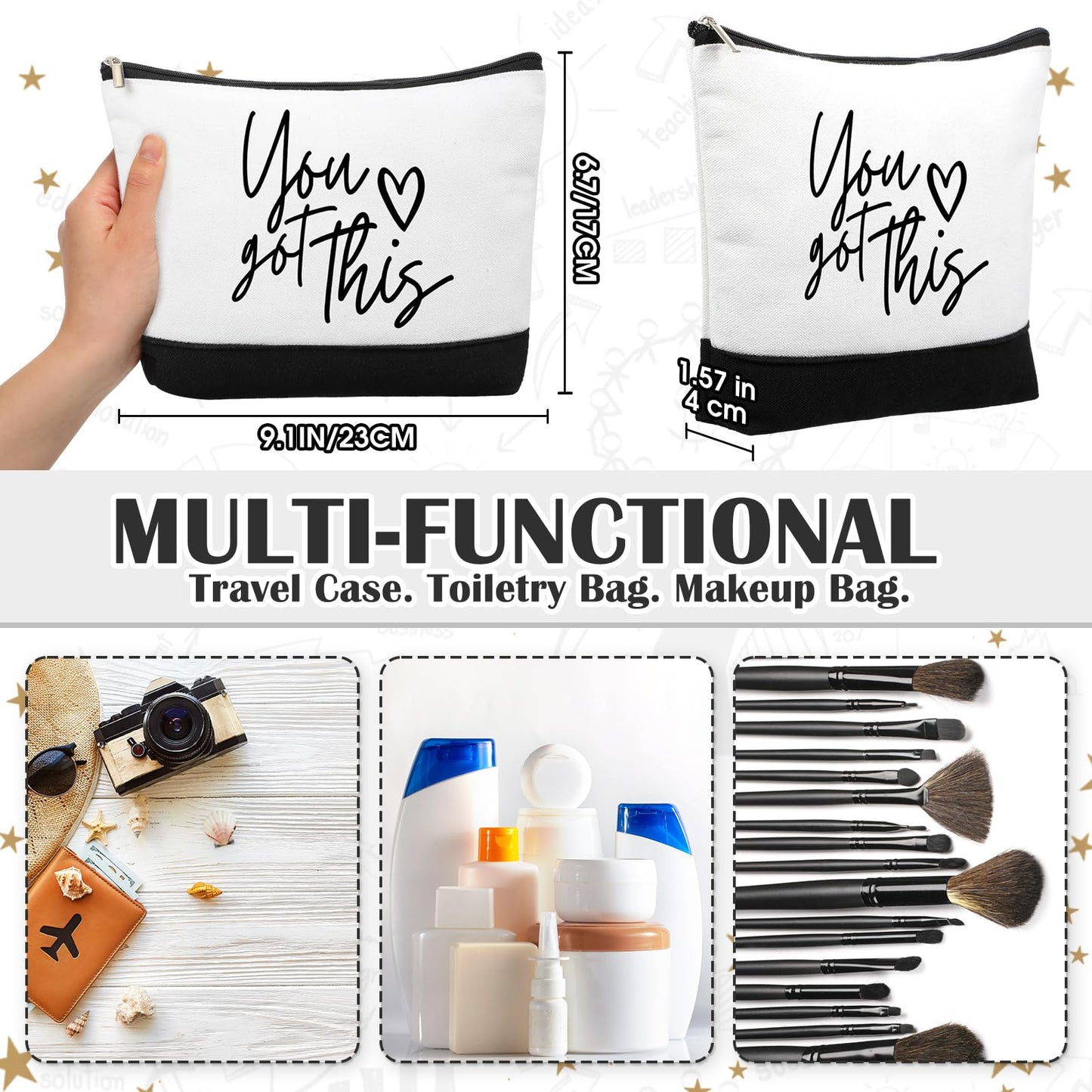 Sanwuta 30pcs Inspirational Gifts for Women Make up Bags Bulk Cosmetic Bags Employee Appreciation Black White Cosmetic Pouch with Zipper Nurse Team Women Gift (Classic)