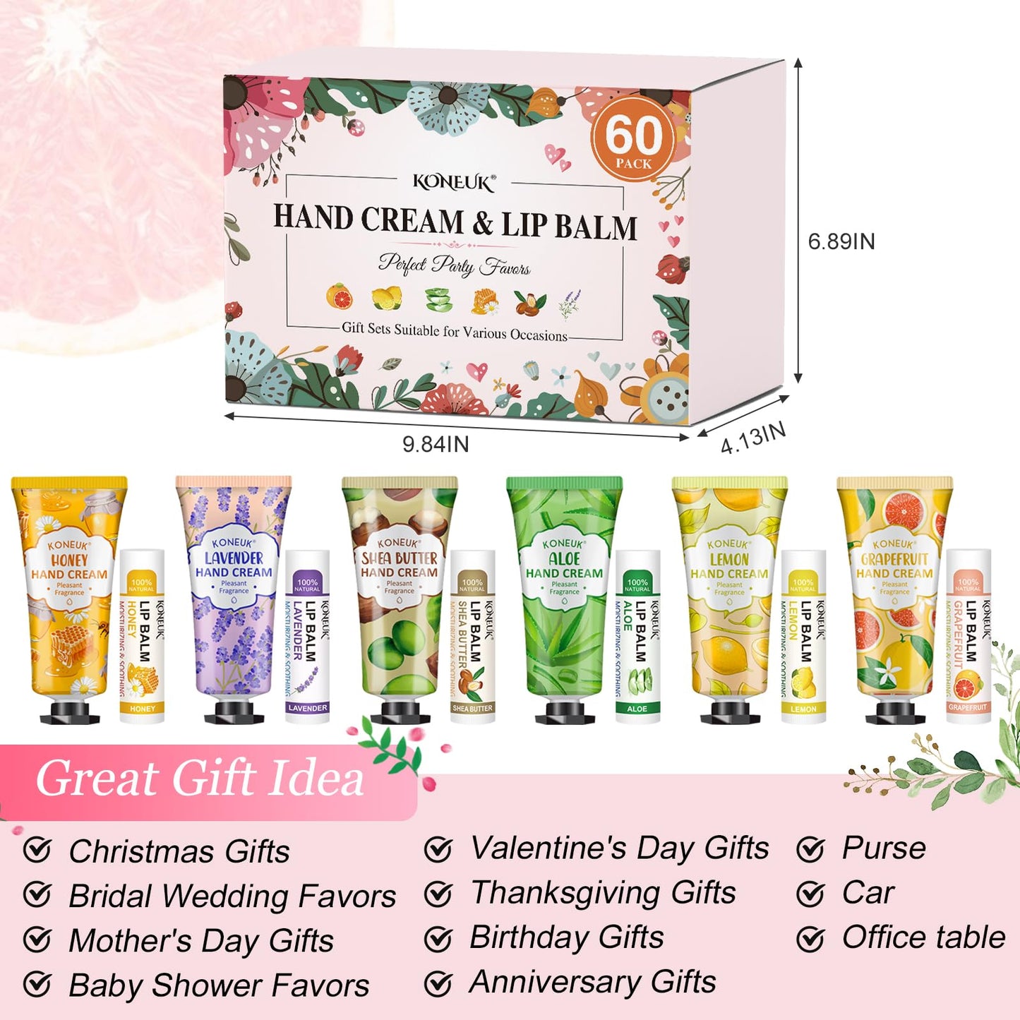 60 Pack Hand Cream Bulk and Lip Balm Bulk Sets, Valentines Day Gifts for Her, Bridal Shower Favors and Wedding Shower Favors for Guests, Mothers Day Gifts for Mom, Thank You Gifts for Women