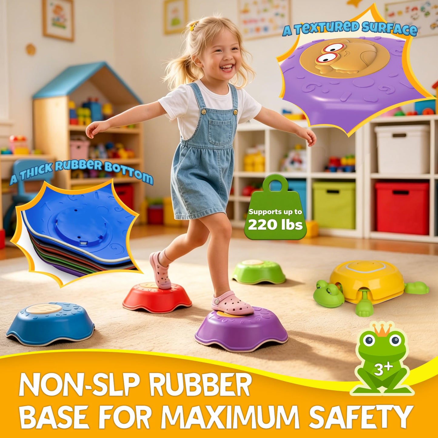 Frog Stepping Stones for Kids, 5pcs Non-Slip Toddler Balance Stepping Stones Toy, Interactive Balance Game with Light and Sound, Toddler Activity Toy Game Toys Indoor or Outdoor Play for Kids Aged 3+
