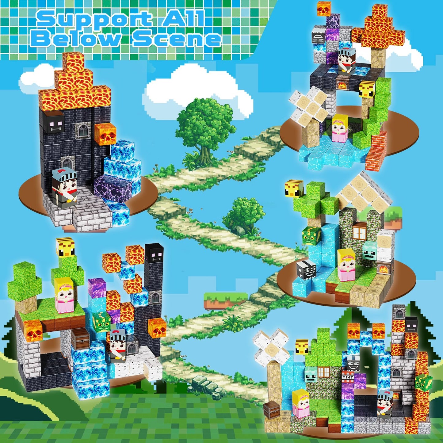 Magnetopia Building Blocks - 150PCS Building Cubes Dark Hell Forest Castle, STEM Build Toys for Kids Age 3+, Montessori Stacking Construction Toys Gift for Boys Girls Age 4-8, 8-12