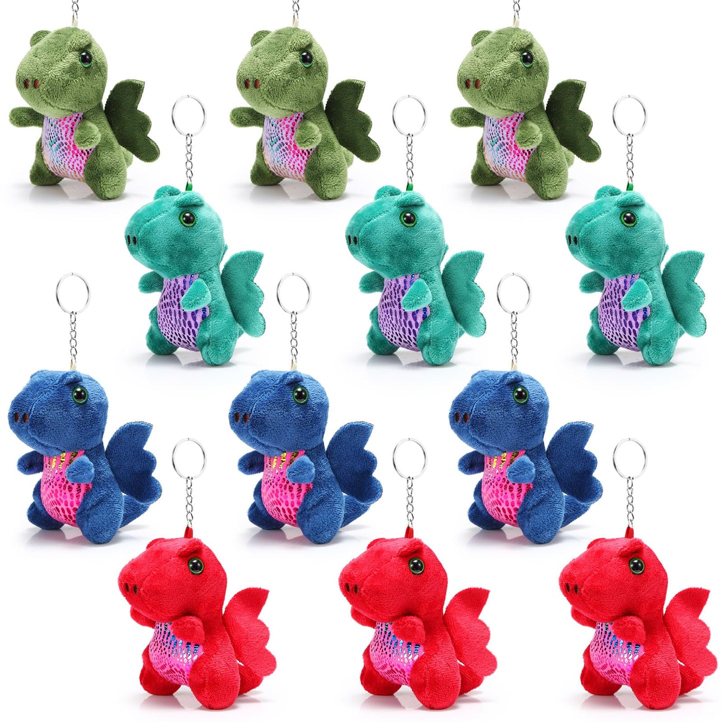 Siifert 12 Pcs Plush Dragon Stuffed Animals Bulk Cute Dinosaur Stuffed Keychain Adorable Dragon Plushie for Boy Girl Birthday Carnival Christmas Party Stocking Stuffers (Dark Color,Lovely Style)