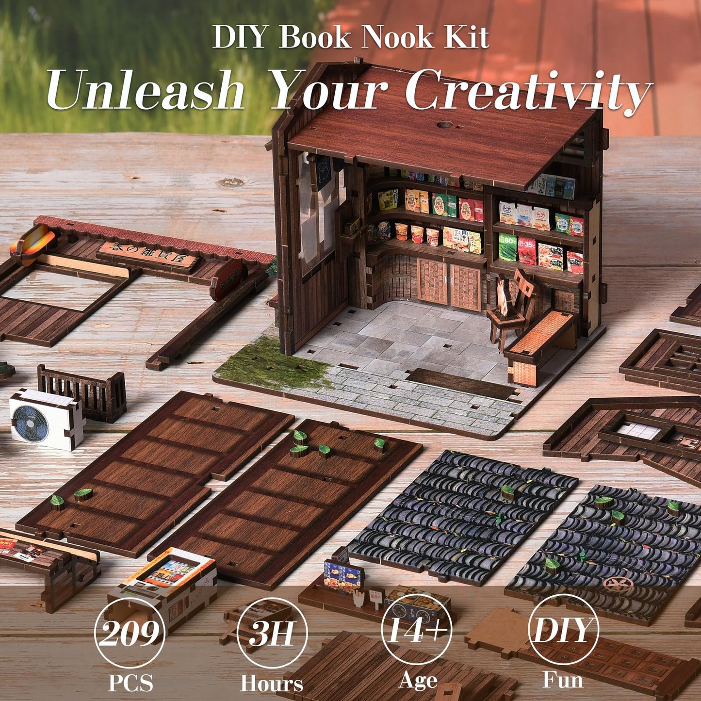 Book Nook Kit - Kasuga Grocery Store, 209 PCS DIY Miniature House 3D Wooden Puzzles for Adults, Dollhouse Tiny Booknook Bookshelf Decor, Stress Relief Craft for Enthusiasts Lovers Family & Friends