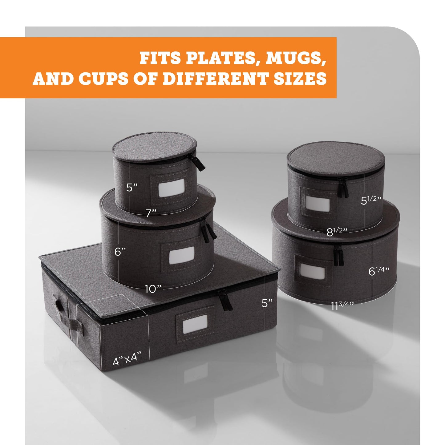 storageLAB China Storage Containers, Hard Shell Case with Felt Dividers for Charger Plates, and Dishes, Ideal for Kitchen Organization, Moving Supplies, and Fine China Storage - 5-Piece Set, Gray