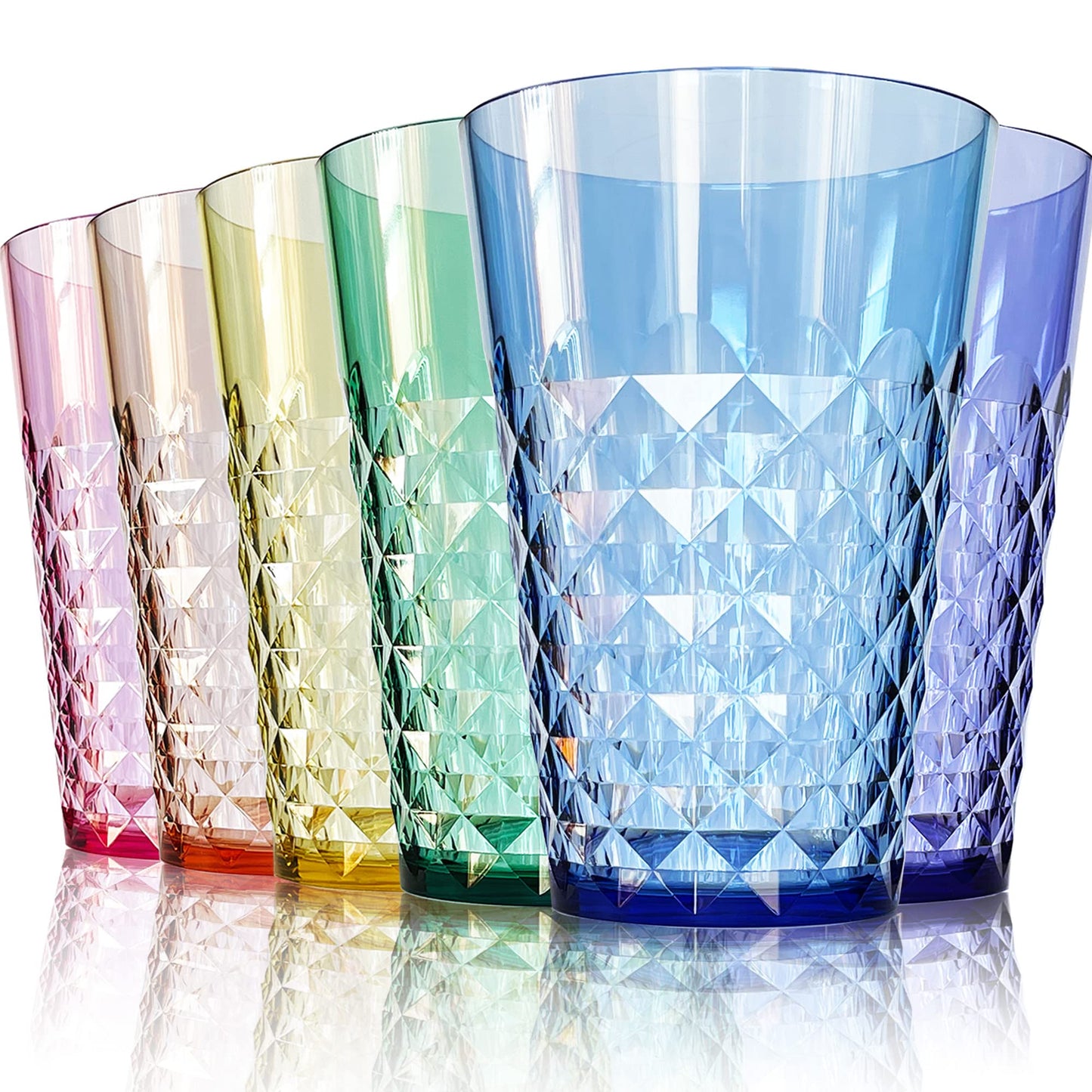 SCANDINOVIA - 32 oz Unbreakable Premium Iced Tea Drinking Glasses Tumbler (Set of 6) - BPA Free Super Grade Acrylic Plastic Cups - Dishwasher Safe, Juice - Diamond Design