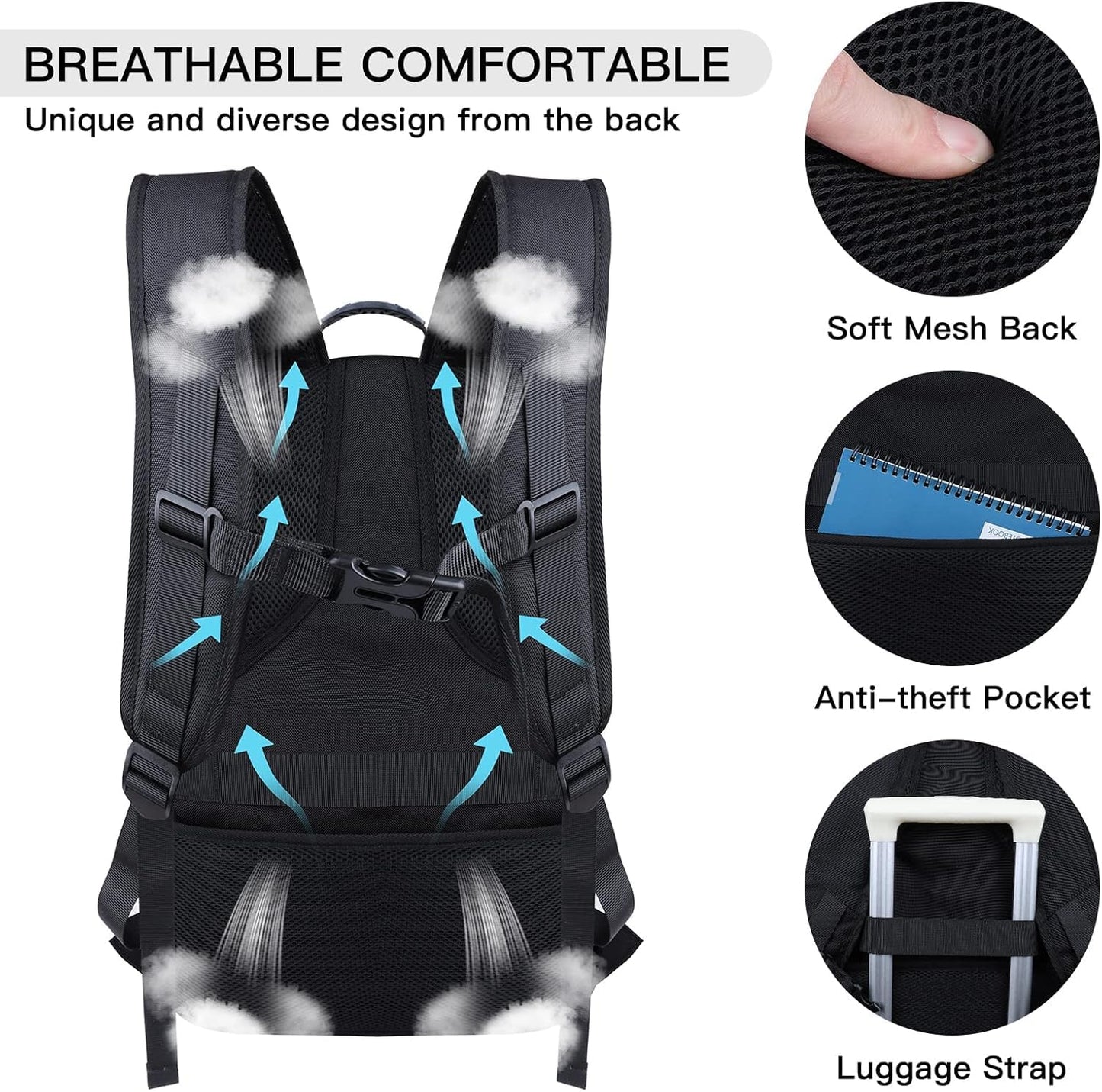 ANTERK Extra Large Backpack, 18.4 Inch Travel Laptop Backpacks for Men Women, 55L Anti Theft Water Resistant College Bussiness TSA Airline Approved Work Computer Backpack, Black