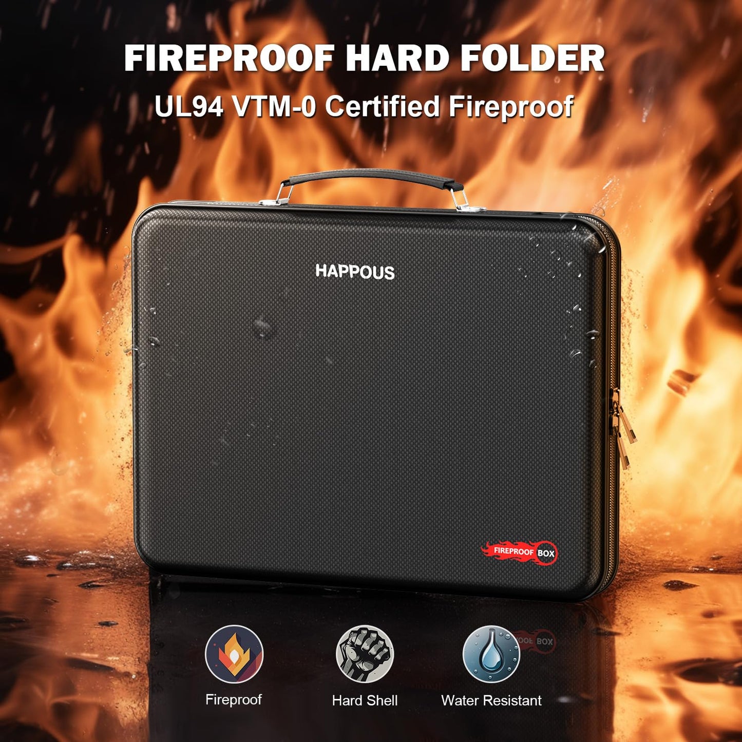 HAPPOUS Fireproof Document Organizer, Expanding File Organizer with 13 Pockets, Portable Fireproof Document Box Hard-Shell Document Organizer Storage for Documents Laptop Passports Cards Black