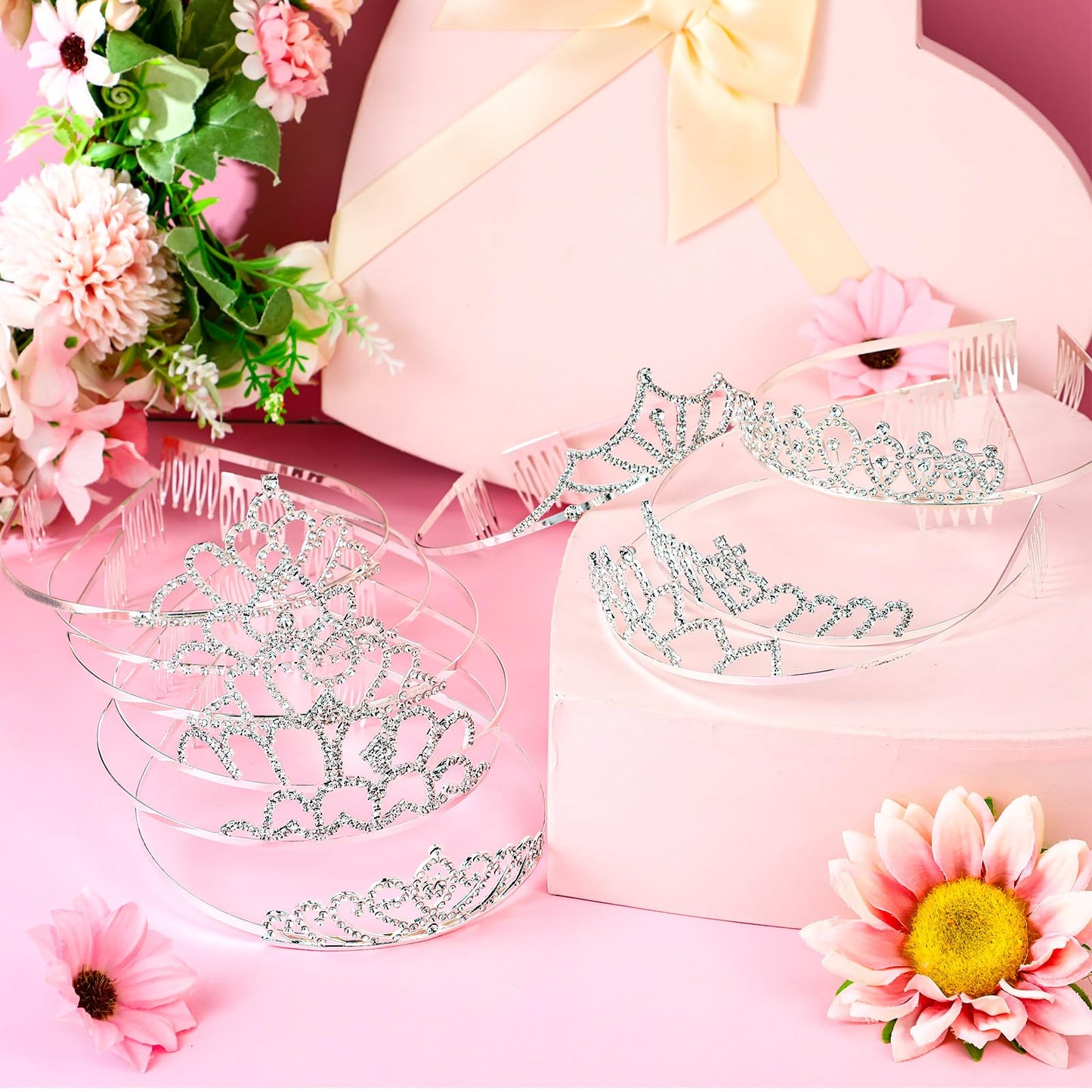 Lyrow 30 Pcs Silver Crystal Tiara for Women Bulk Rhinestone Queen Tiara Comb Princess Tiaras Crown Headband Galentines Day Party Favors Hair Accessories for Birthday Bridal Wedding Prom Christmas
