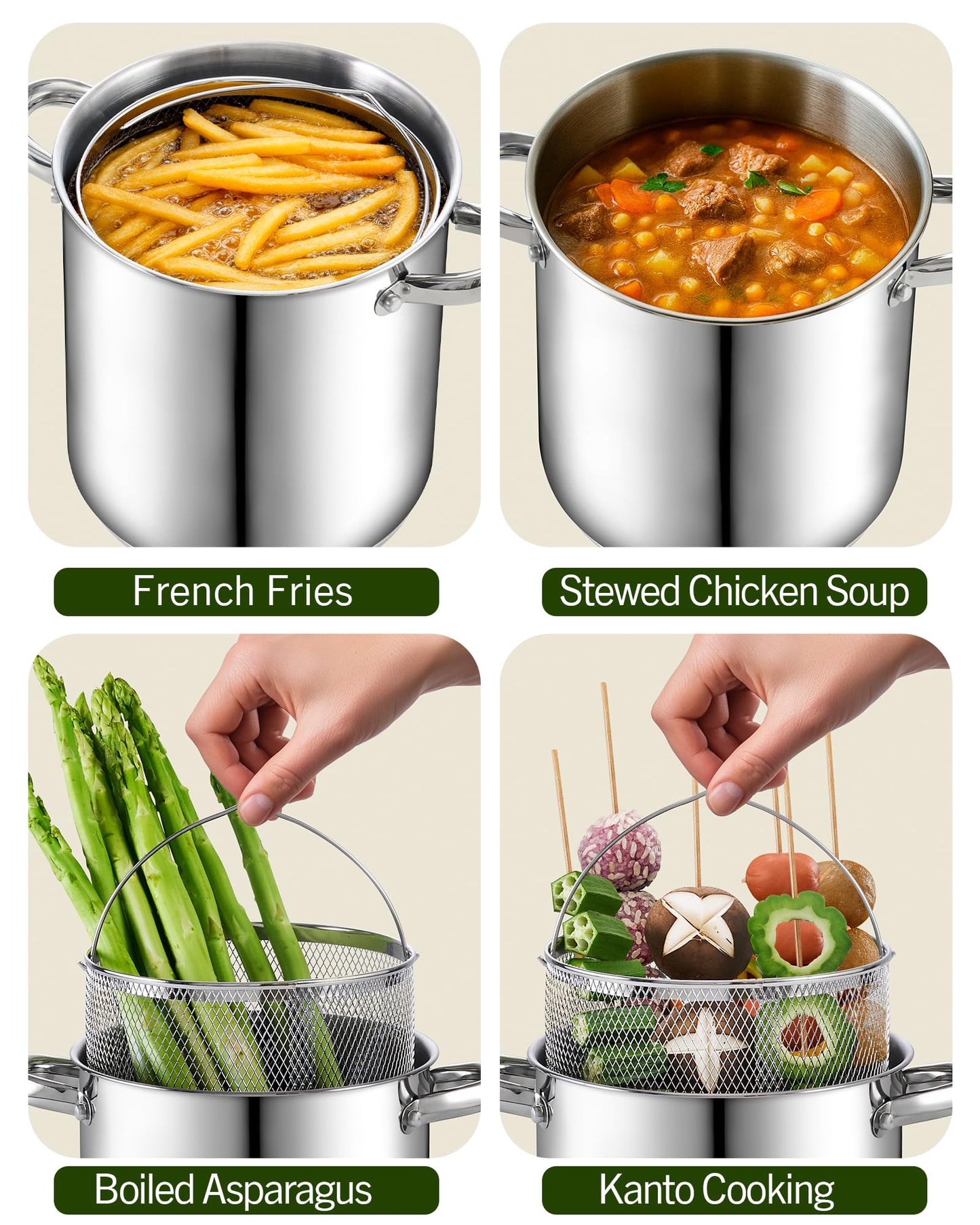 Cook N Home Basics 5-Quart Deep Fryer Pot with Basket, Japanese Tempura Stainless Steel Frying Pot with Temperature Control and Oil Drip Rack, Glass Lid, Suitable for Kitchen French Fries, Chicken