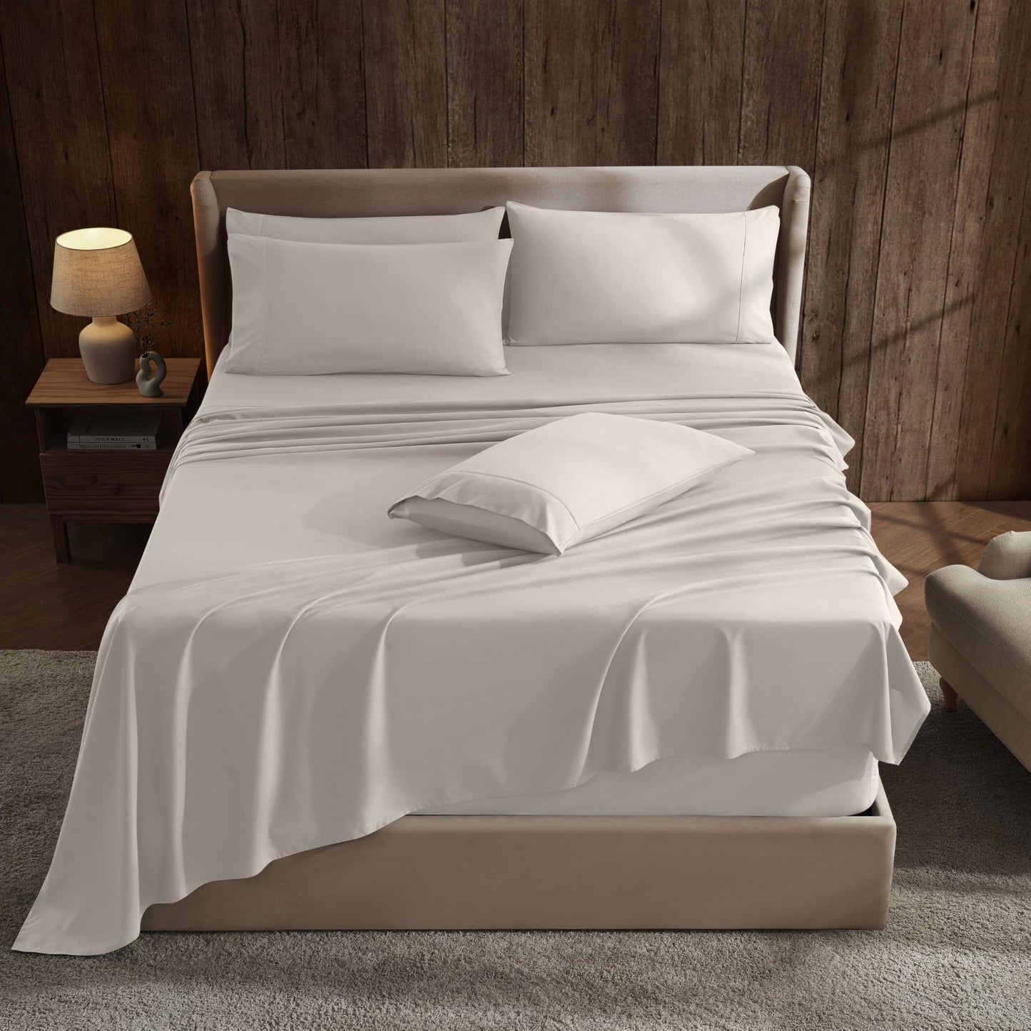 Hearth & Harbor Extra Deep Pocket Sheet Sets, Luxury Soft 6 Piece Bed Sheet Set Fits Mattress 18-24 Inches - Cal King Size, Linen