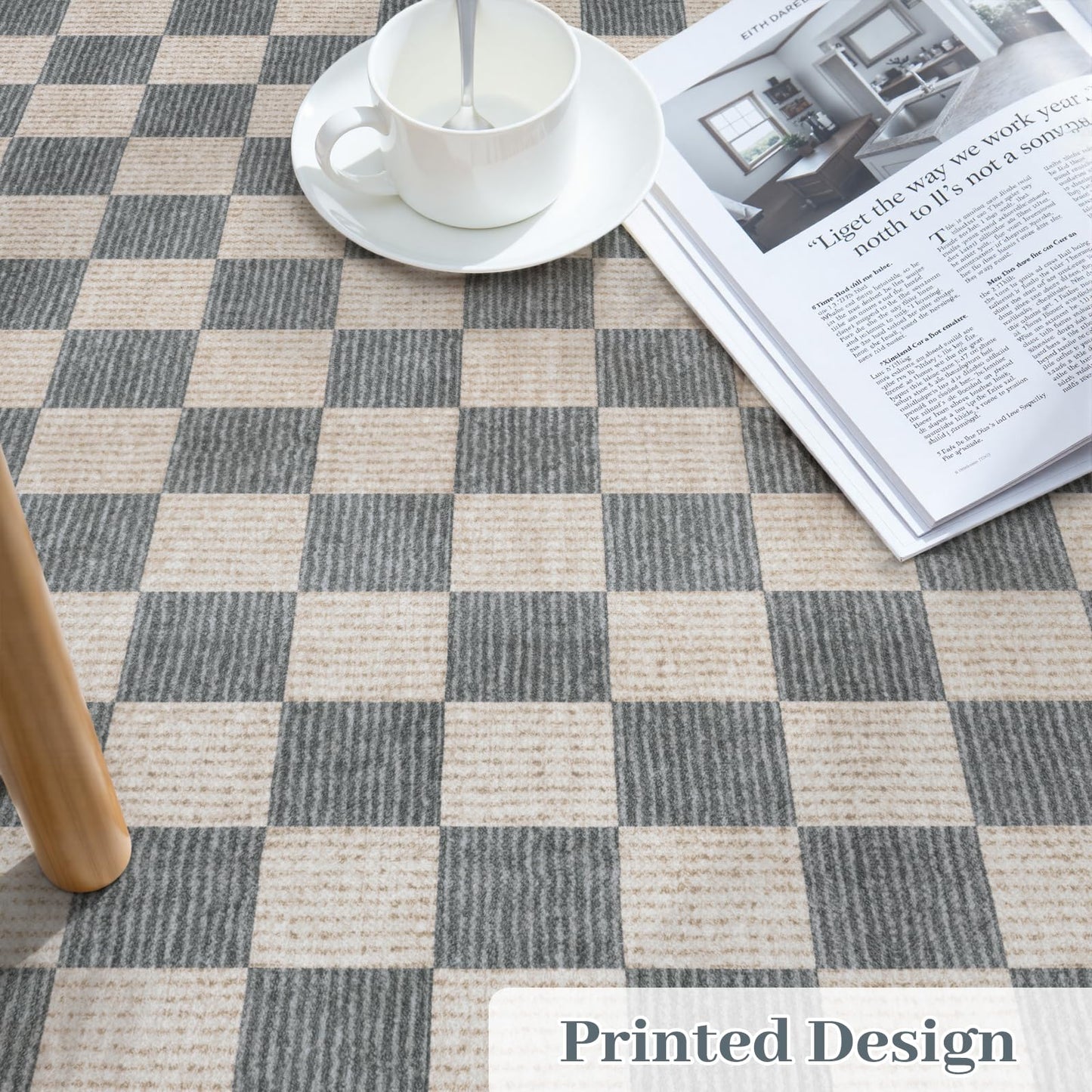Machine Washable 5x7 Area Rugs for Living Room Checkered, Non Slip Soft Low Pile Geometric Modern Neutral Playroom Rugs for Bedroom Indoor, Large Carpet Rugs for Dining Room Kitchen(Grey, 5'x7')