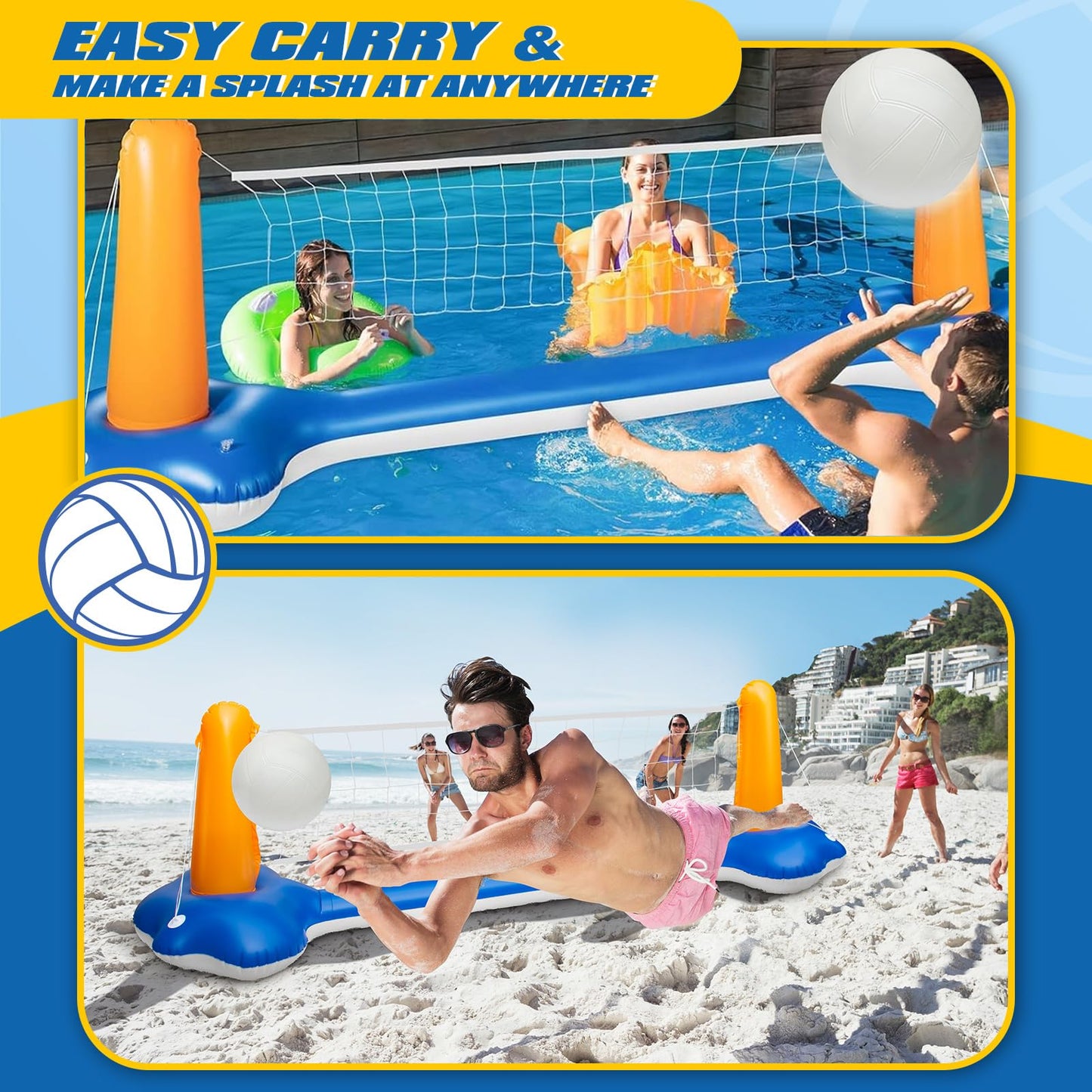 Pool Volleyball Set - 118" Pool Volleyball Net for Inground Includes Upgraded Water Volleyball, Ball Pump & 2 Weight Bags, Pool Games Toys for Adults and Family | 2025 Summer Pool Floaties Party Gift