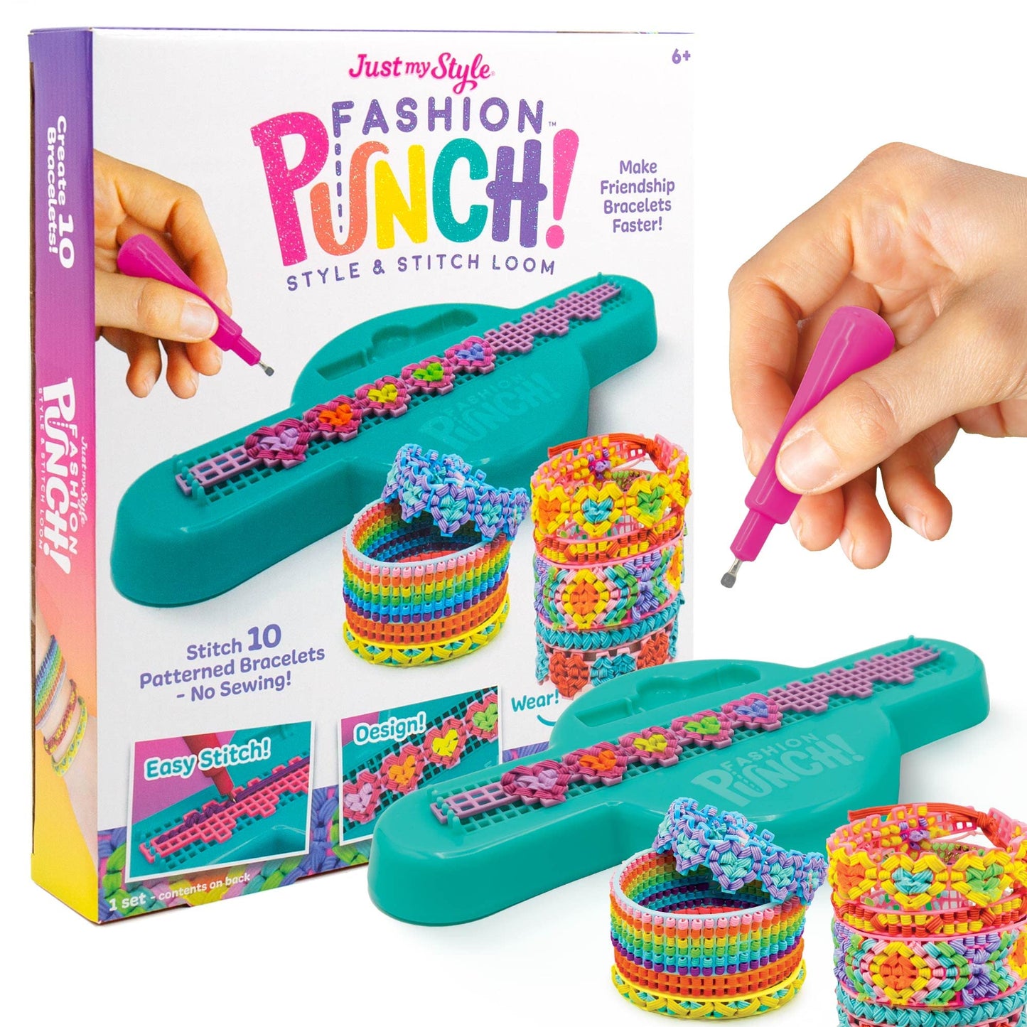 Just My Style Fashion Punch Style & Stitch Loom, Friendship Bracelet Kit, Jewelry Making Activity, Great for Birthday Parties, Sleepovers & Travel, Arts & Crafts for Kids Ages 6, 7, 8, 9