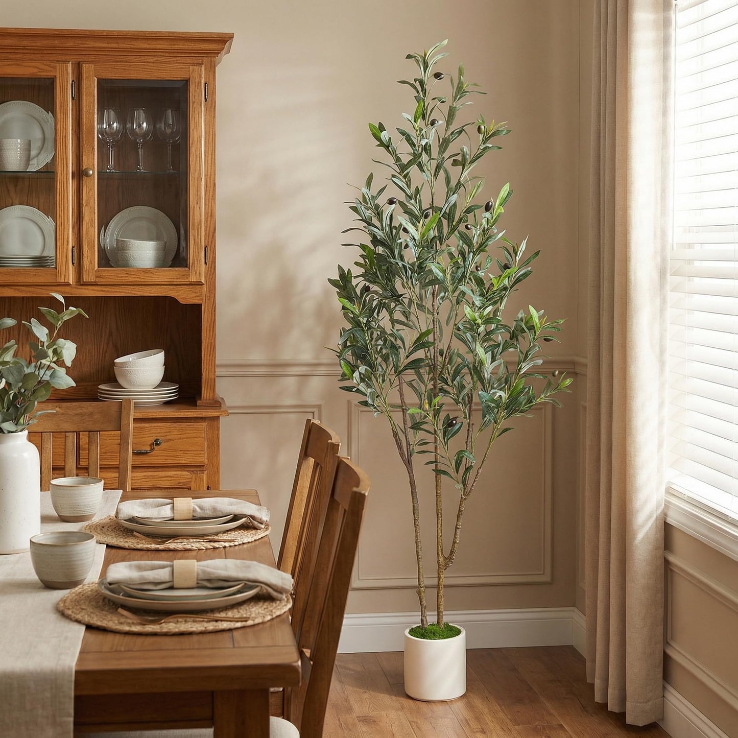 Alupssuc 5ft Olive Trees Artificial Indoor & Outdoor, Faux Olive Tree with Lively Artificial Trunk and Lifelike Fruits, Fake Potted Tree for Modern Home Office Living Room Decor