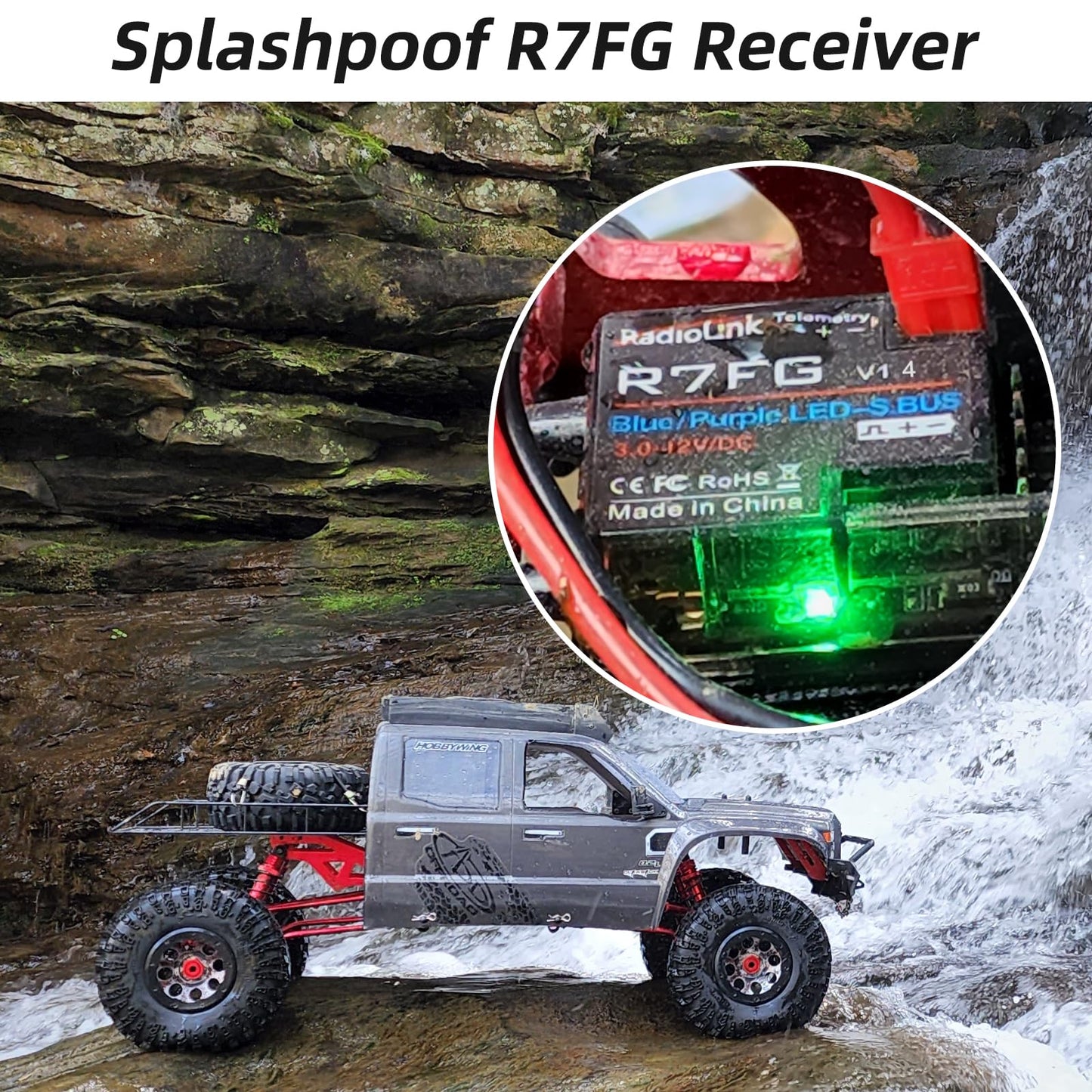 Radiolink RC6GS V3 7 Channels RC Transmitter and Waterproof Gyro Receiver R7FG, 30 Models Storage 2.4Ghz Voltage Telemetry Surface Remote Radio Controller for RC Crawler, Drifting, Car and Boat